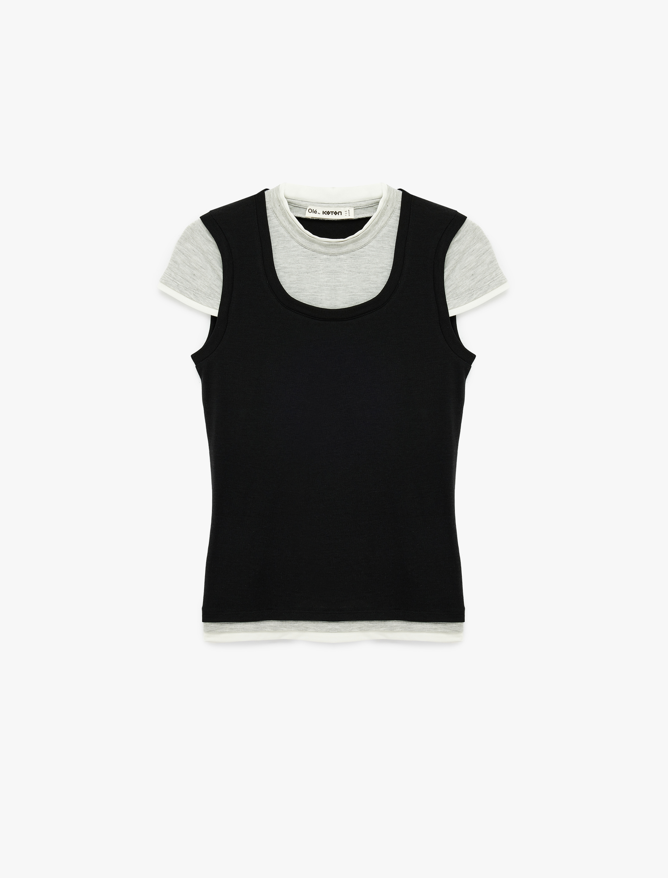   Slim Fit Bisiklet Yaka Katmanlı Viskon Karışımlı Kısa Kollu Tişört