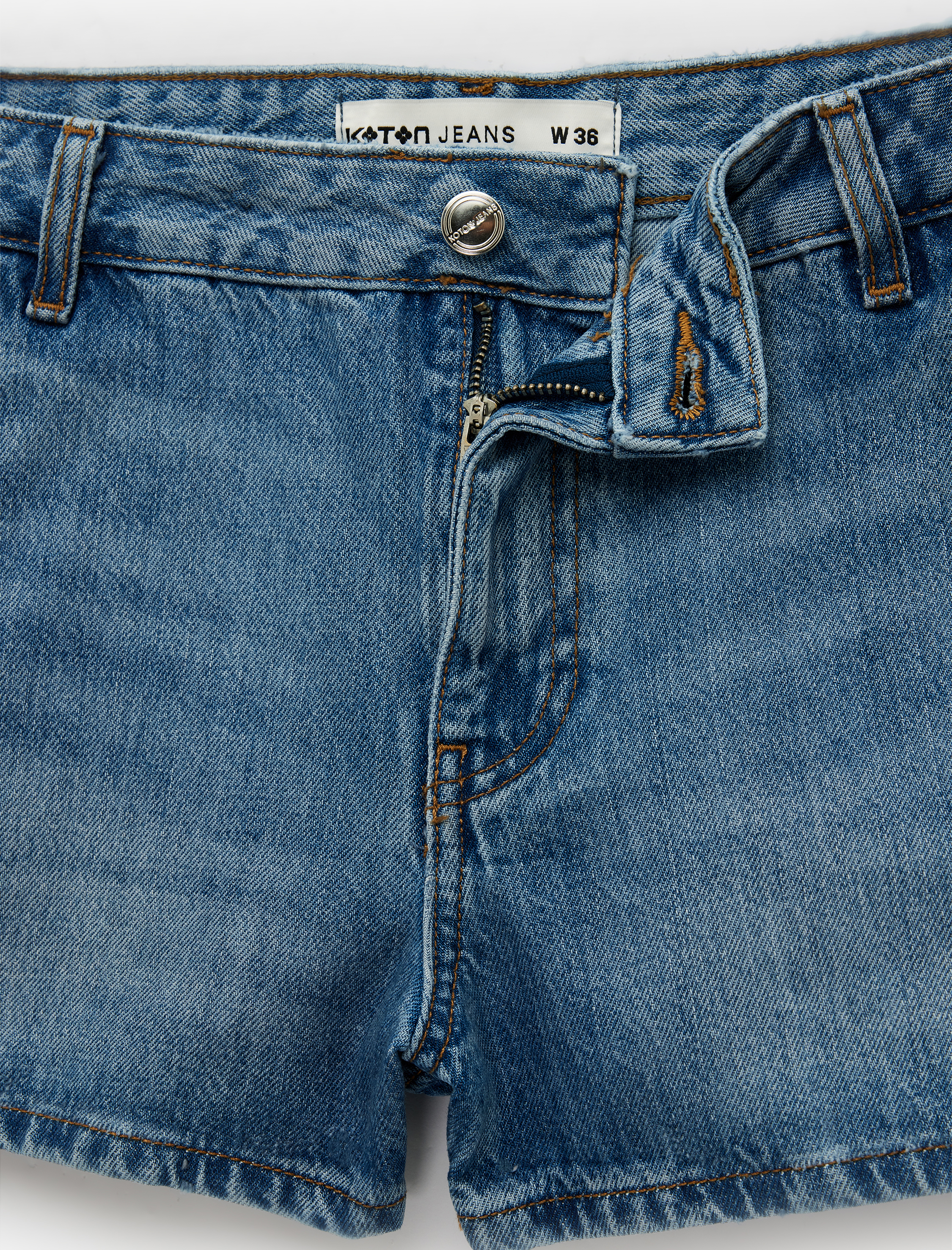   Regular Fit Pamuklu Chino Cepli Mini Denim Şort