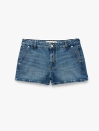 Regular Fit Pamuklu Chino Cepli Mini Denim Şort
