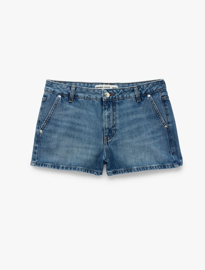  Regular Fit Pamuklu Chino Cepli Mini Denim Şort
