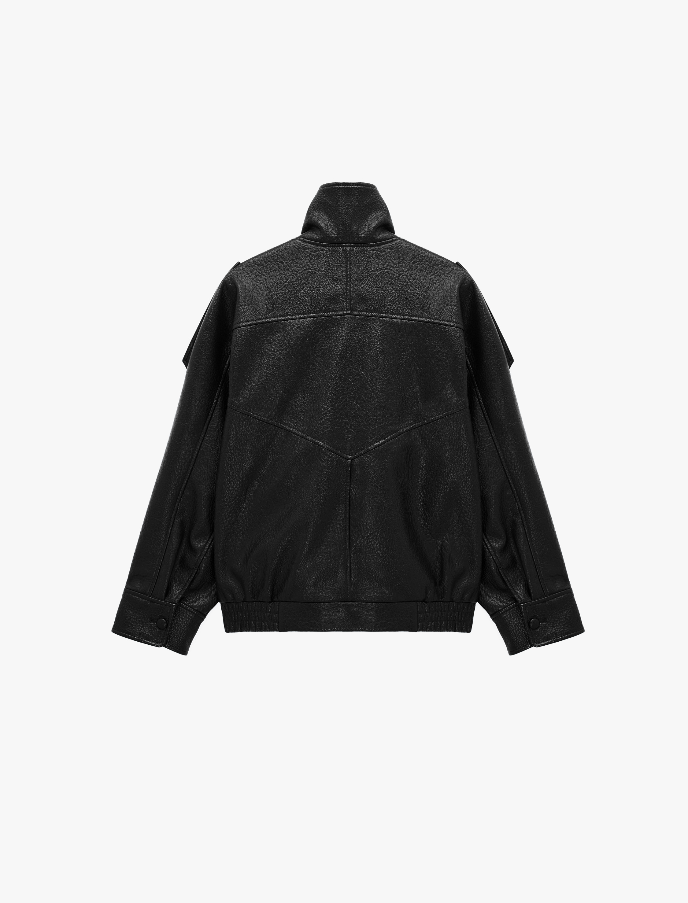   Uzun Kollu Fermuarlı Dik Yaka Kruvaze Oversize Suni Deri Vintage Ceket