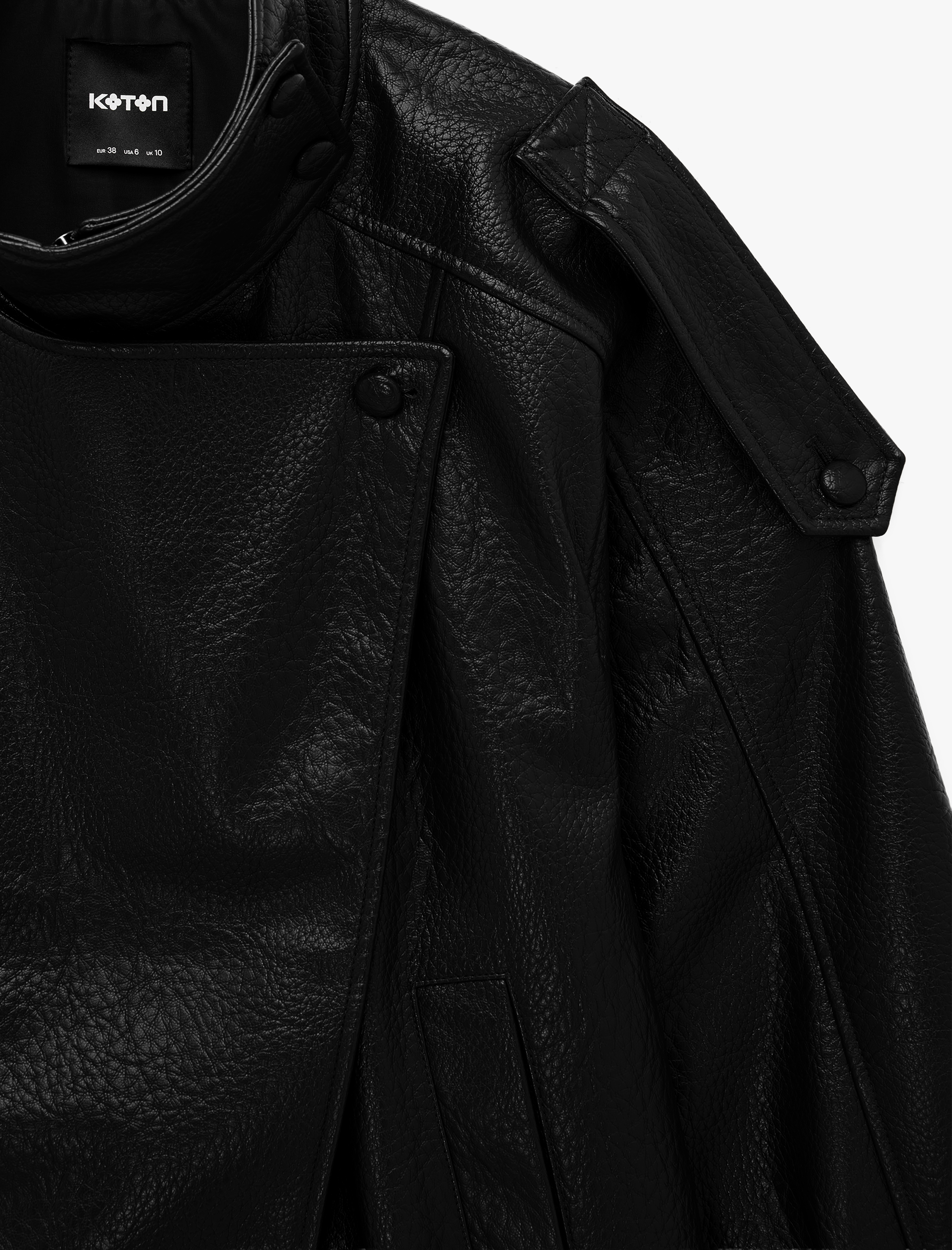   Uzun Kollu Fermuarlı Dik Yaka Kruvaze Oversize Suni Deri Vintage Ceket