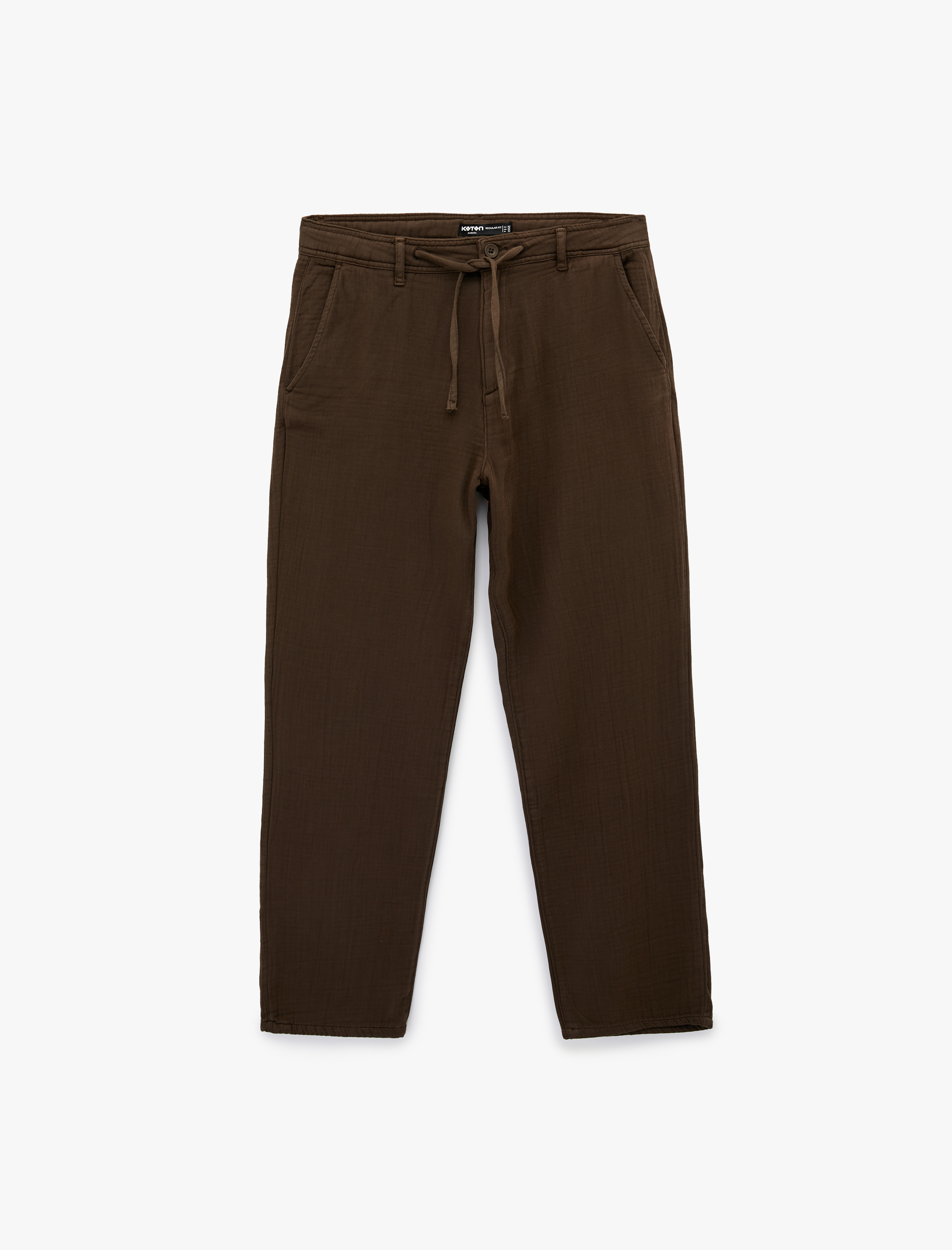   Pamuklu Cepli Straight Fit Beli Bağcıklı Düğmeli Pantolon