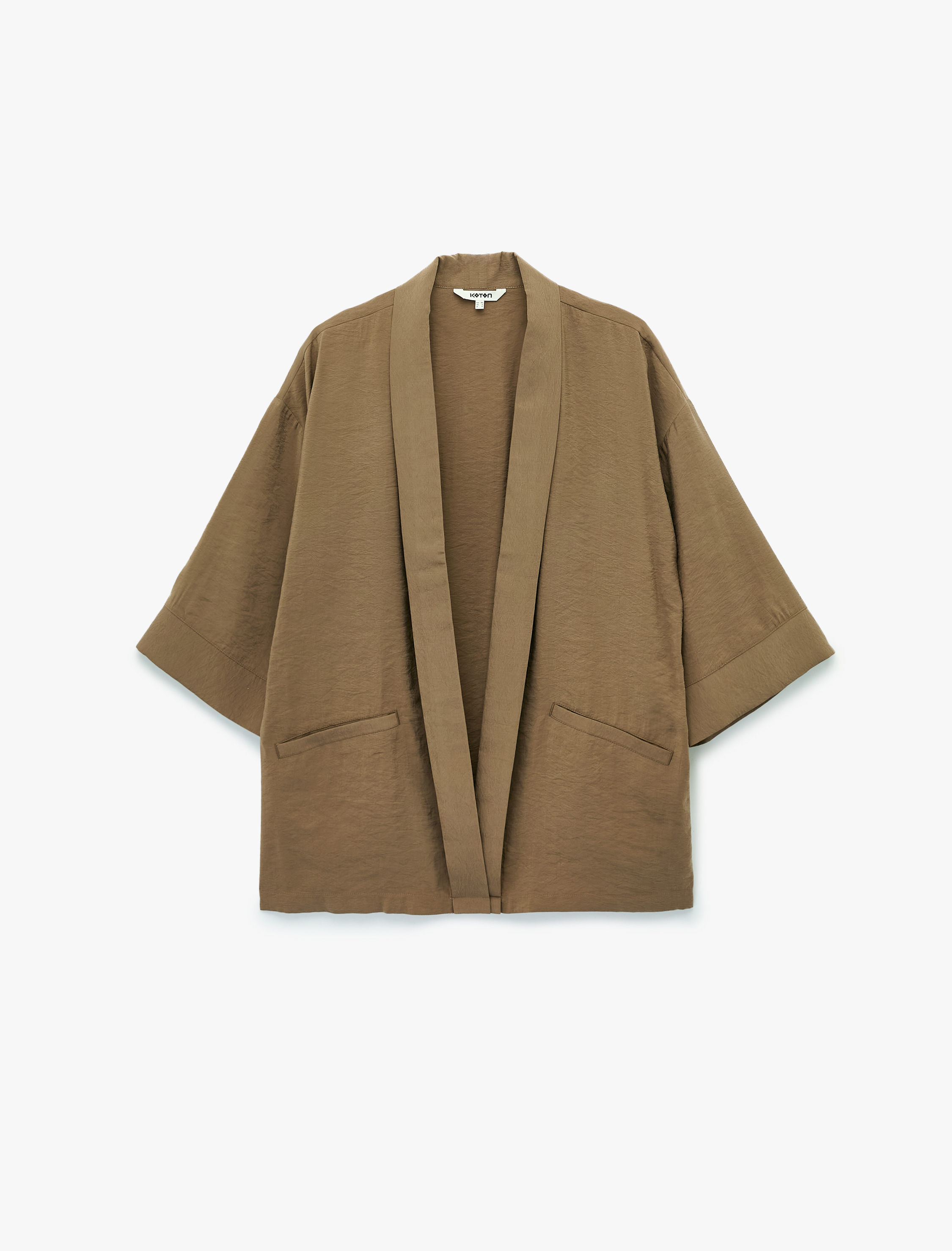   Modal Kumaş Şal Yaka Cepli Uzun Kollu Kimono Ceket