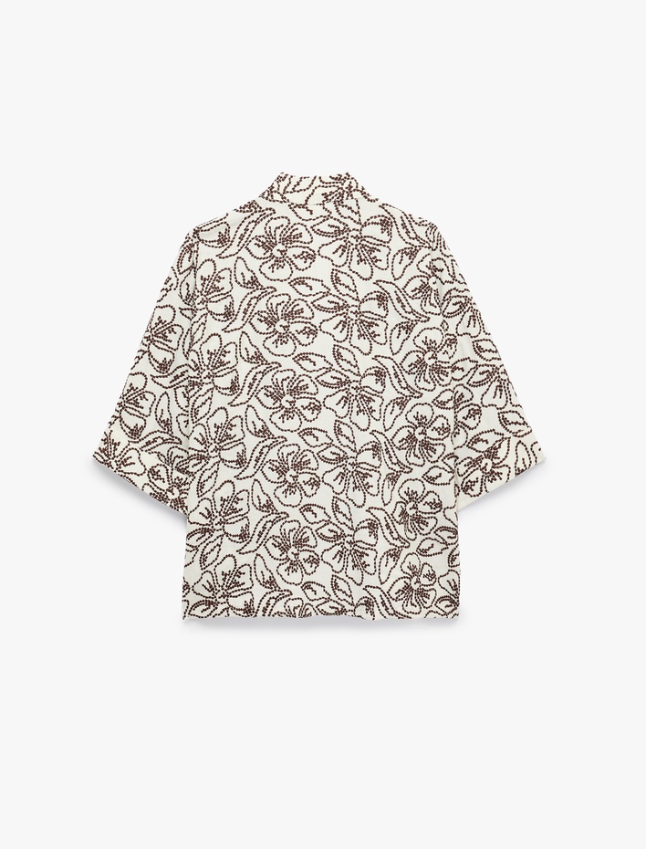  Koton X Melis Ağazat - Keten Karışımlı Cepli Floral Nakış Detaylı Kimono