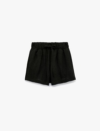 Keten Görünümlü Beli Bağcıklı Mini Mikro Şort