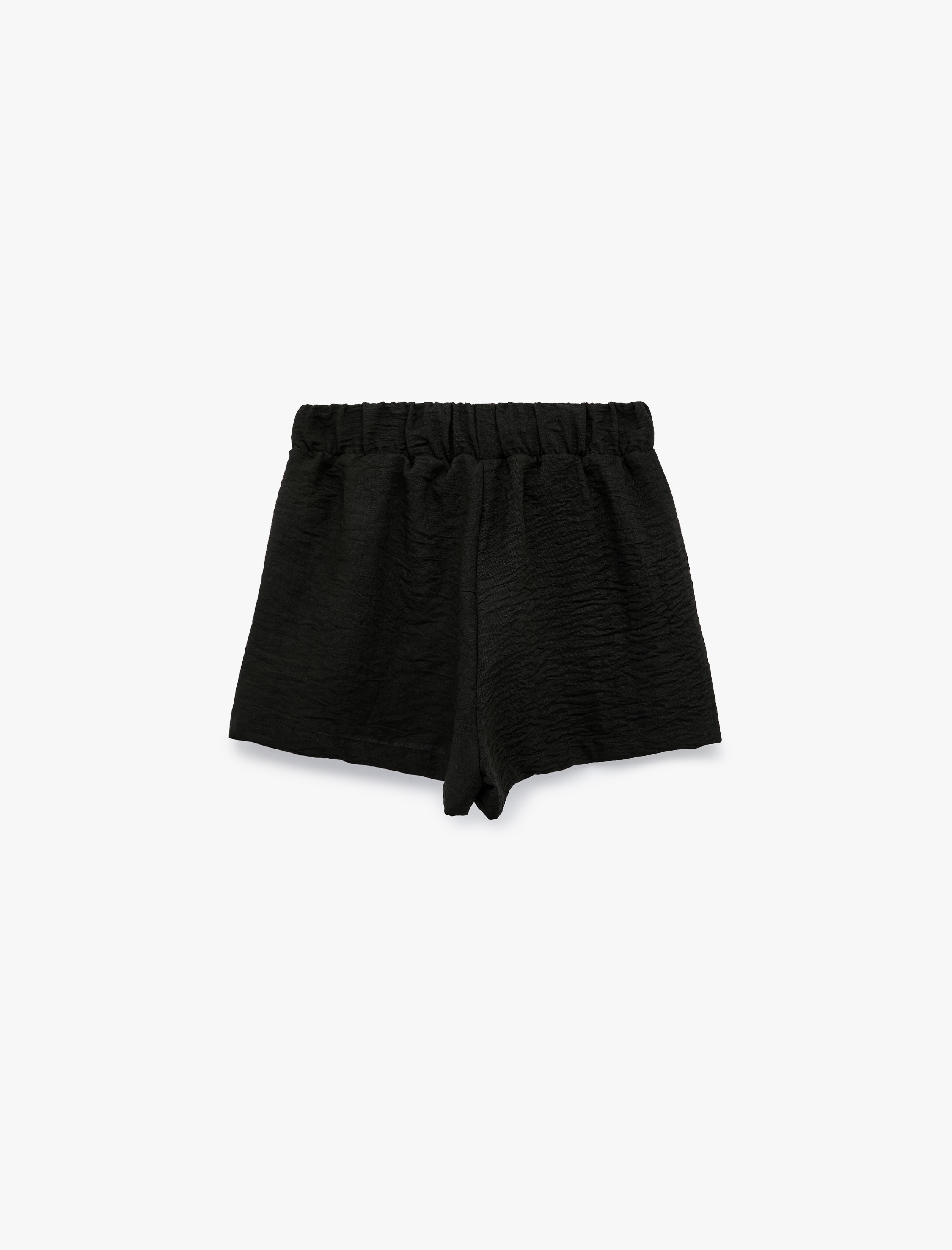   Keten Görünümlü Beli Bağcıklı Mini Mikro Şort