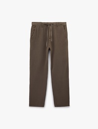 Pamuklu Cepli Straight Fit Beli Bağcıklı Düğmeli Pantolon