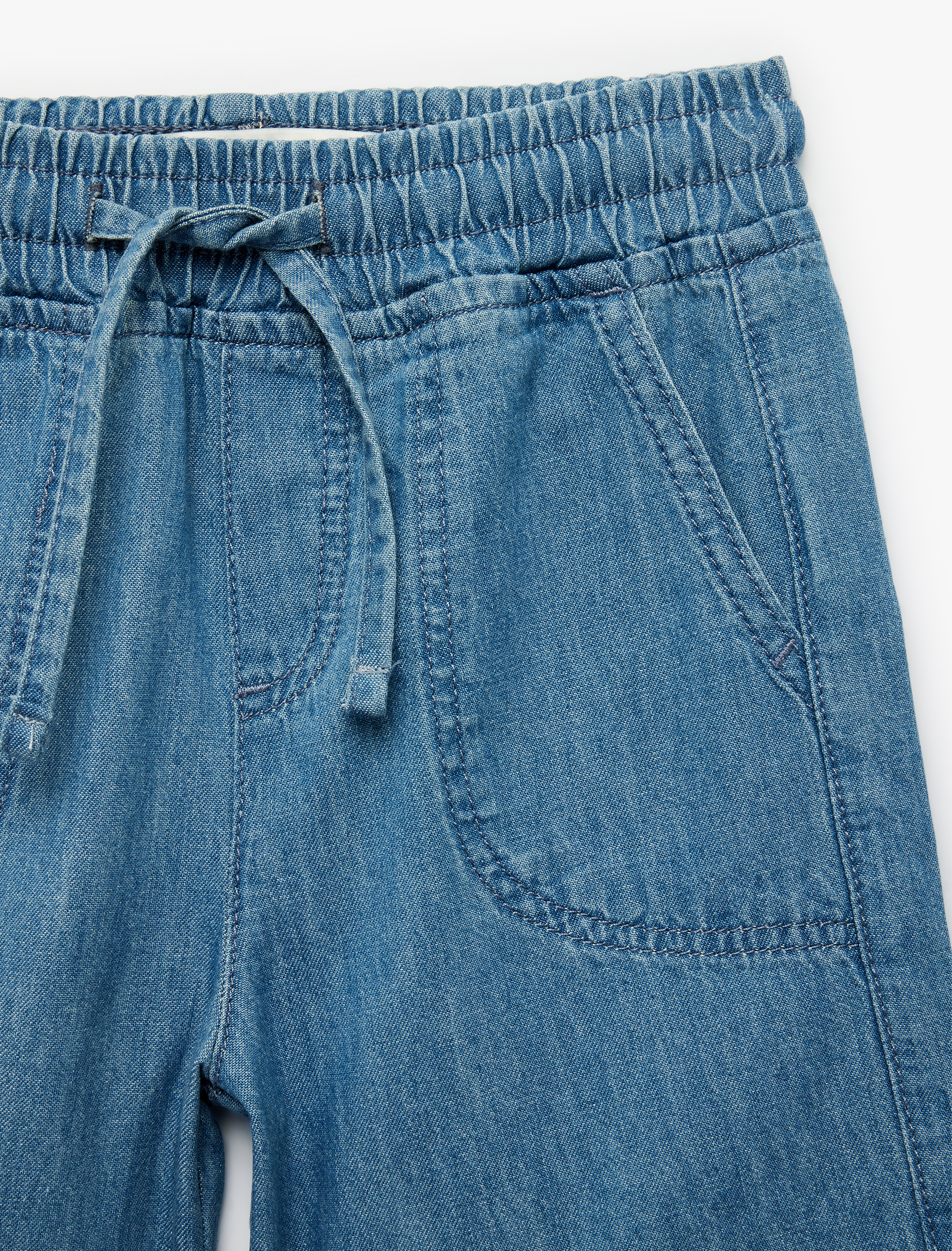  Erkek Çocuk Cep Detaylı Beli Bağlamalı Denim Şort