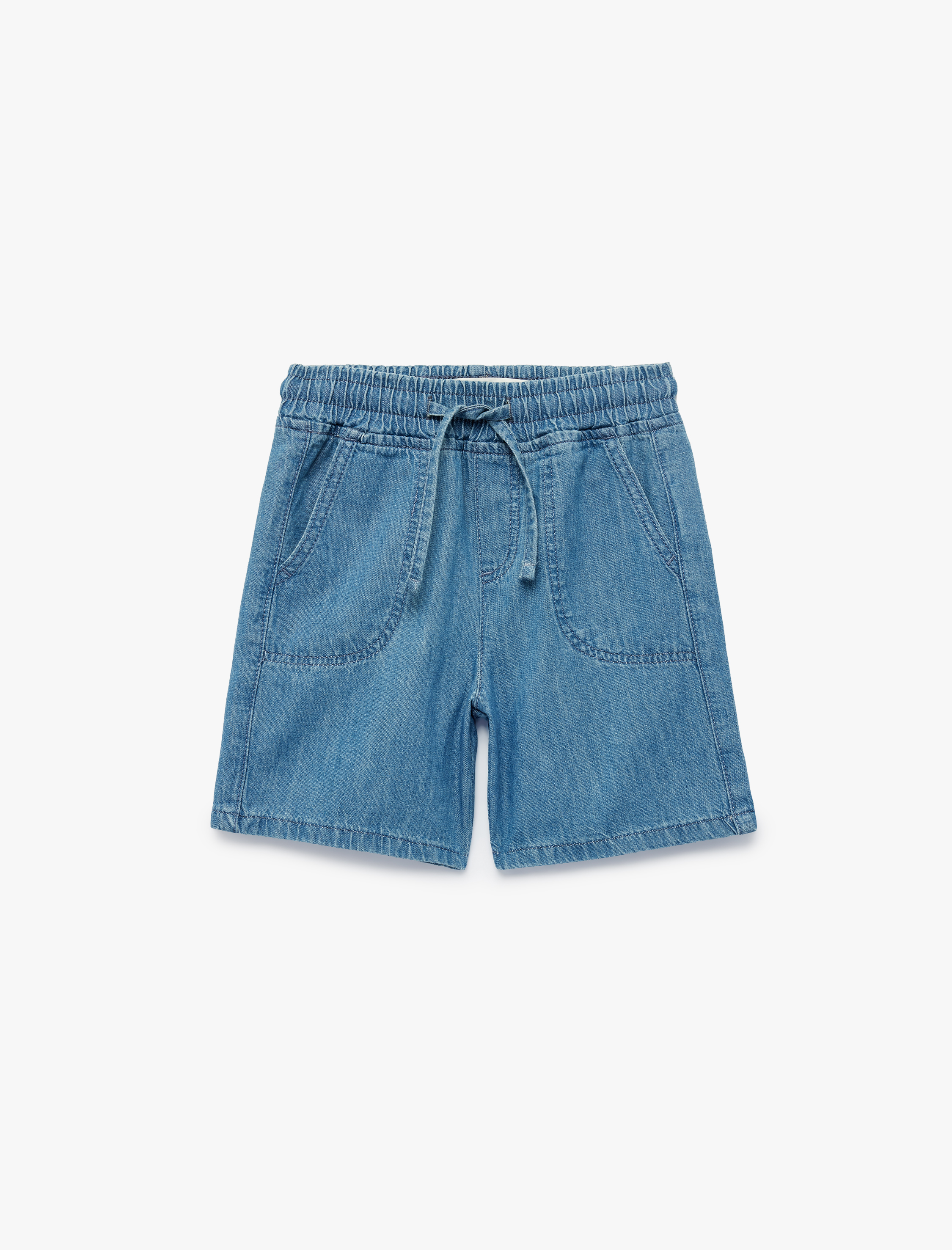  Erkek Çocuk Cep Detaylı Beli Bağlamalı Denim Şort