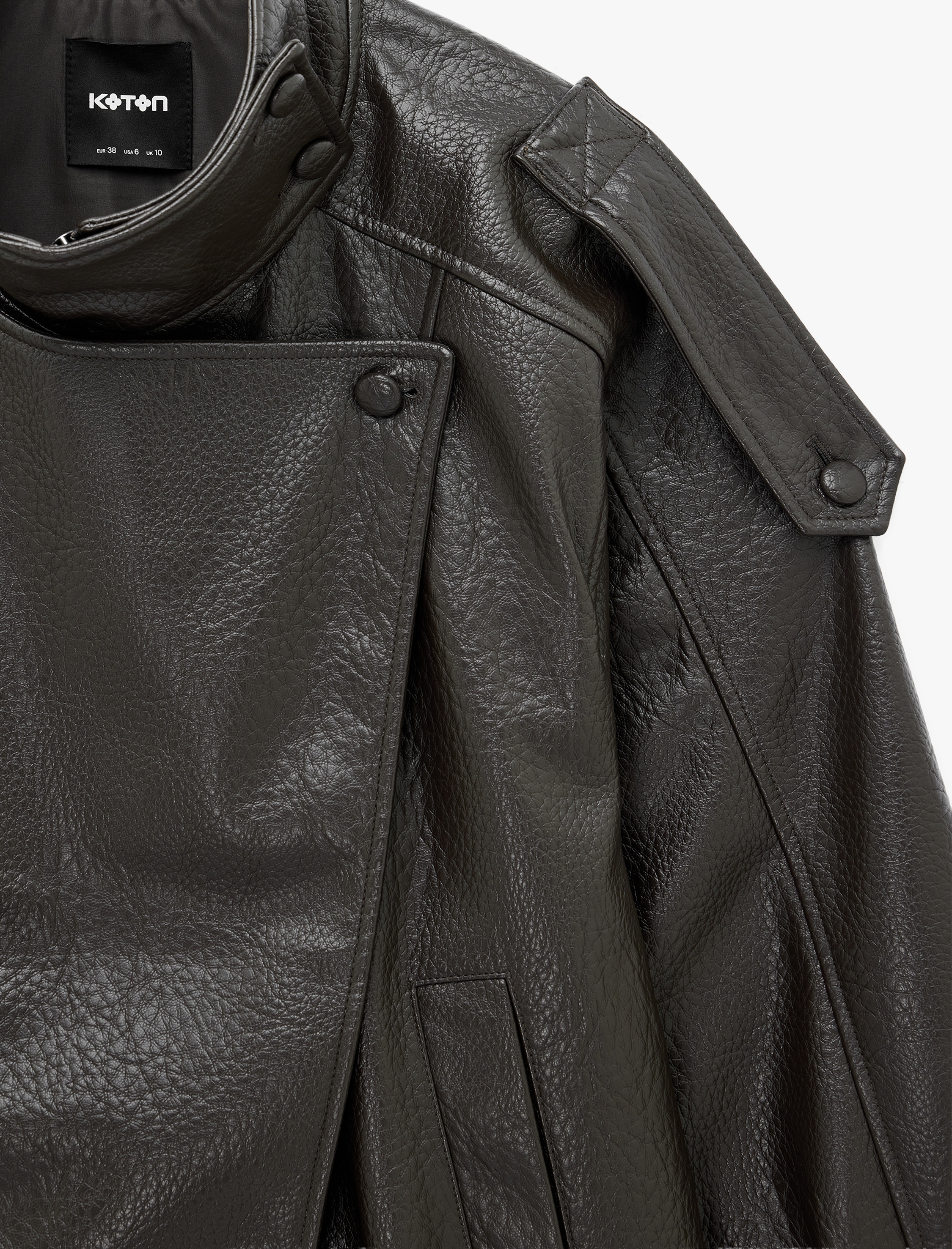   Uzun Kollu Fermuarlı Dik Yaka Kruvaze Oversize Suni Deri Vintage Ceket