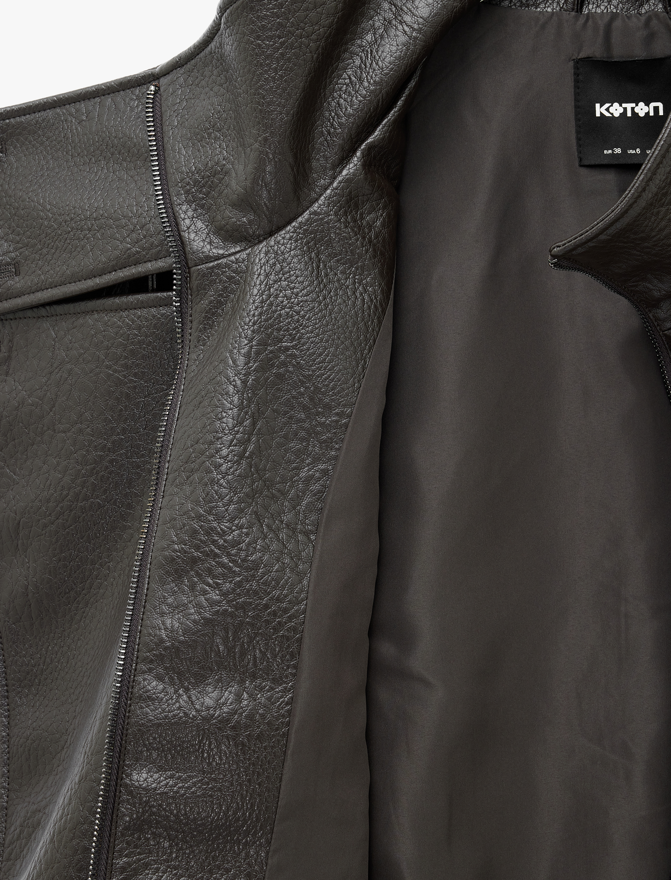   Uzun Kollu Fermuarlı Dik Yaka Kruvaze Oversize Suni Deri Vintage Ceket