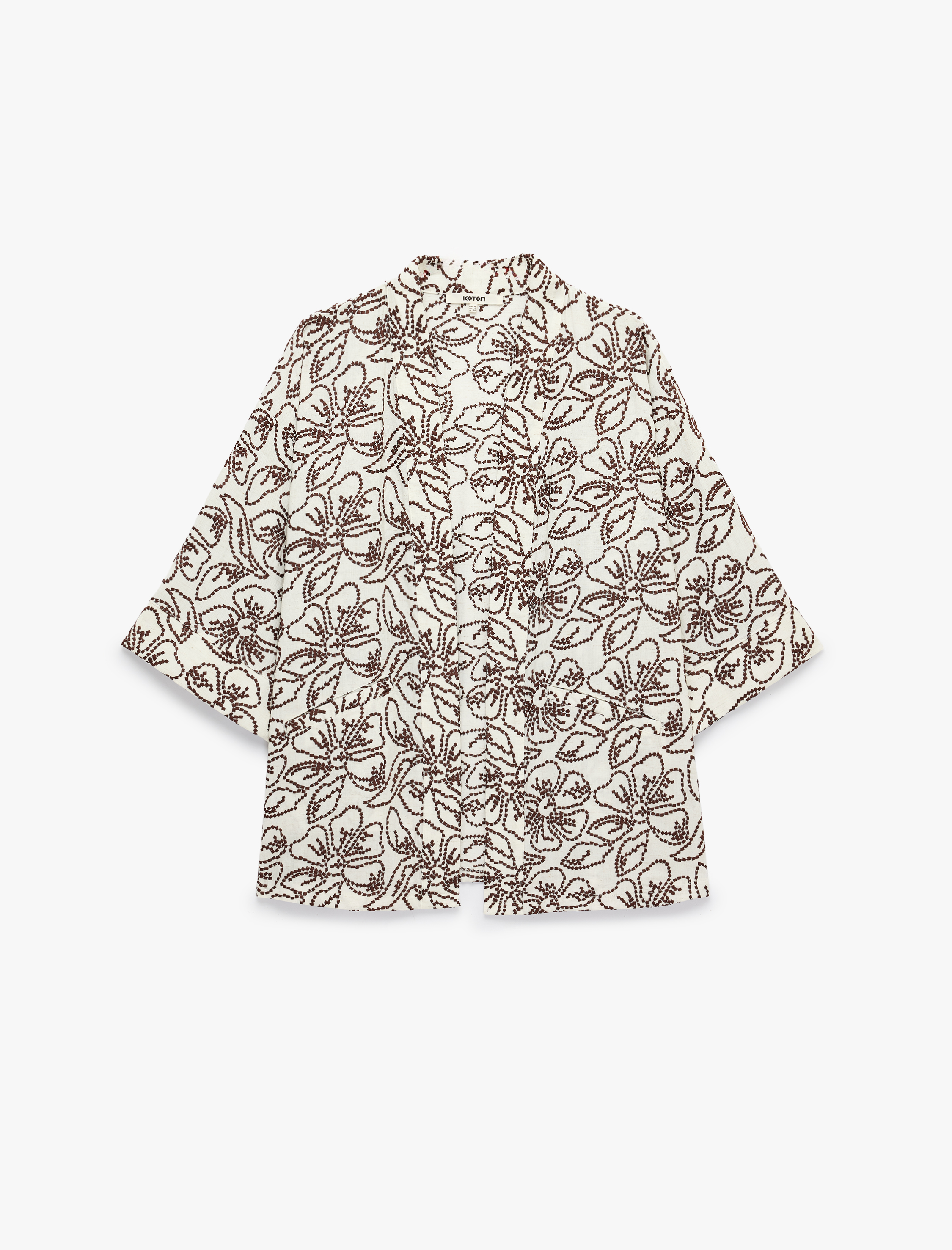  Koton X Melis Ağazat - Keten Karışımlı Cepli Floral Nakış Detaylı Kimono