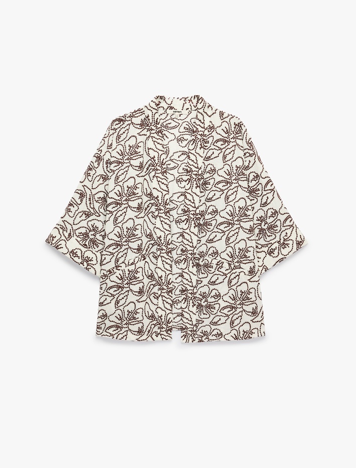  Koton X Melis Ağazat - Keten Karışımlı Cepli Floral Nakış Detaylı Kimono