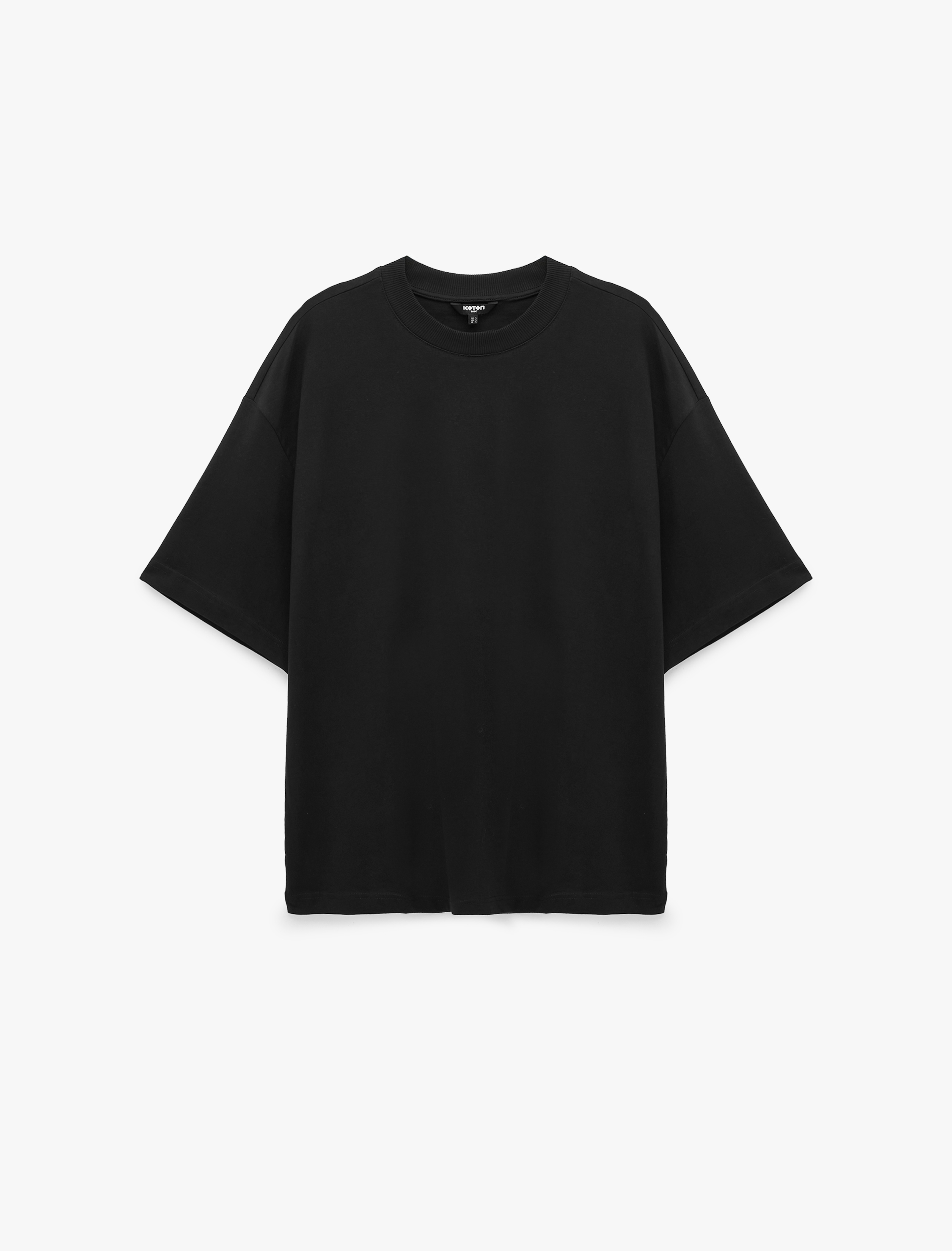   Pamuklu Kısa Kollu Bisiklet Yaka Basic Oversize Tişört
