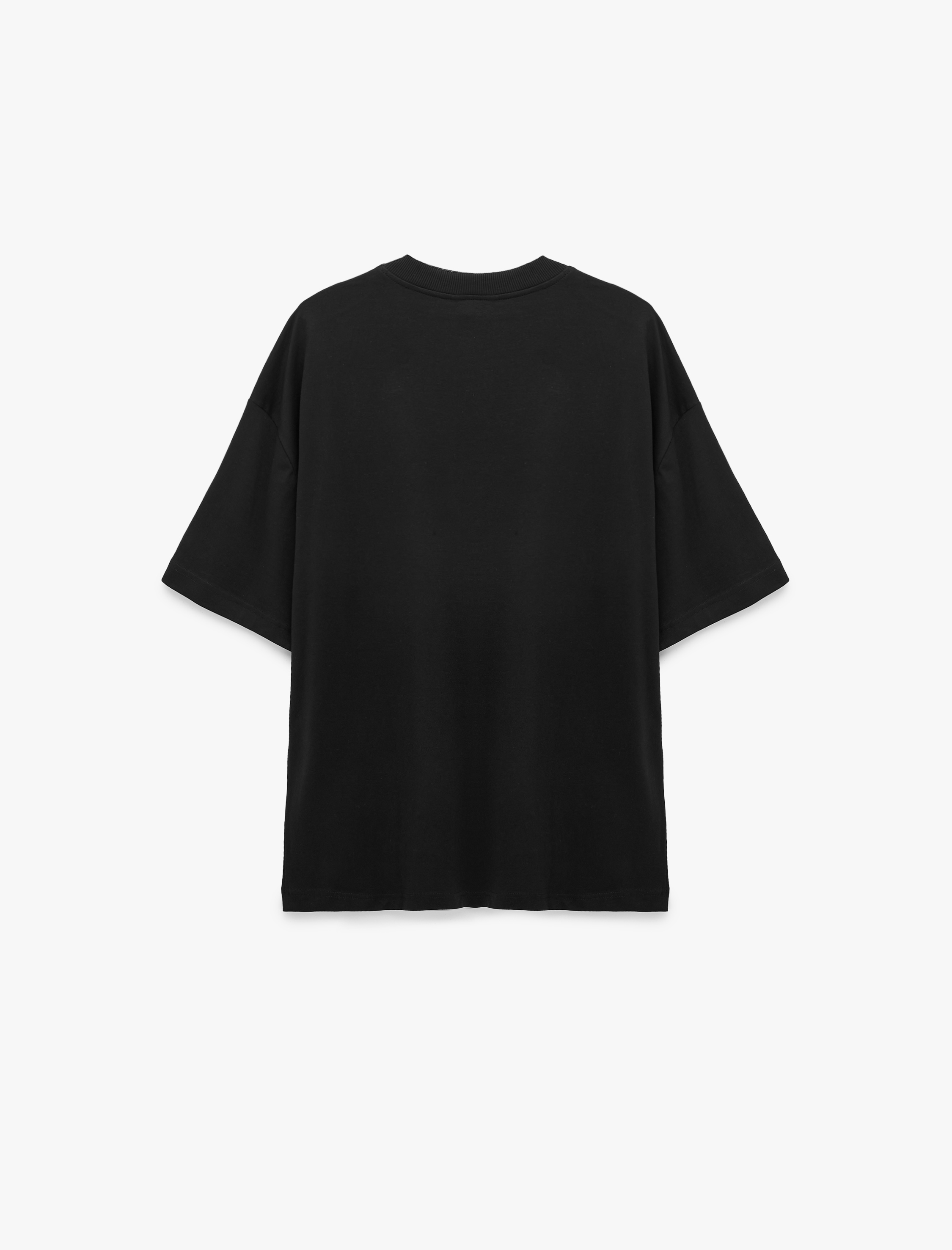   Pamuklu Kısa Kollu Bisiklet Yaka Basic Oversize Tişört