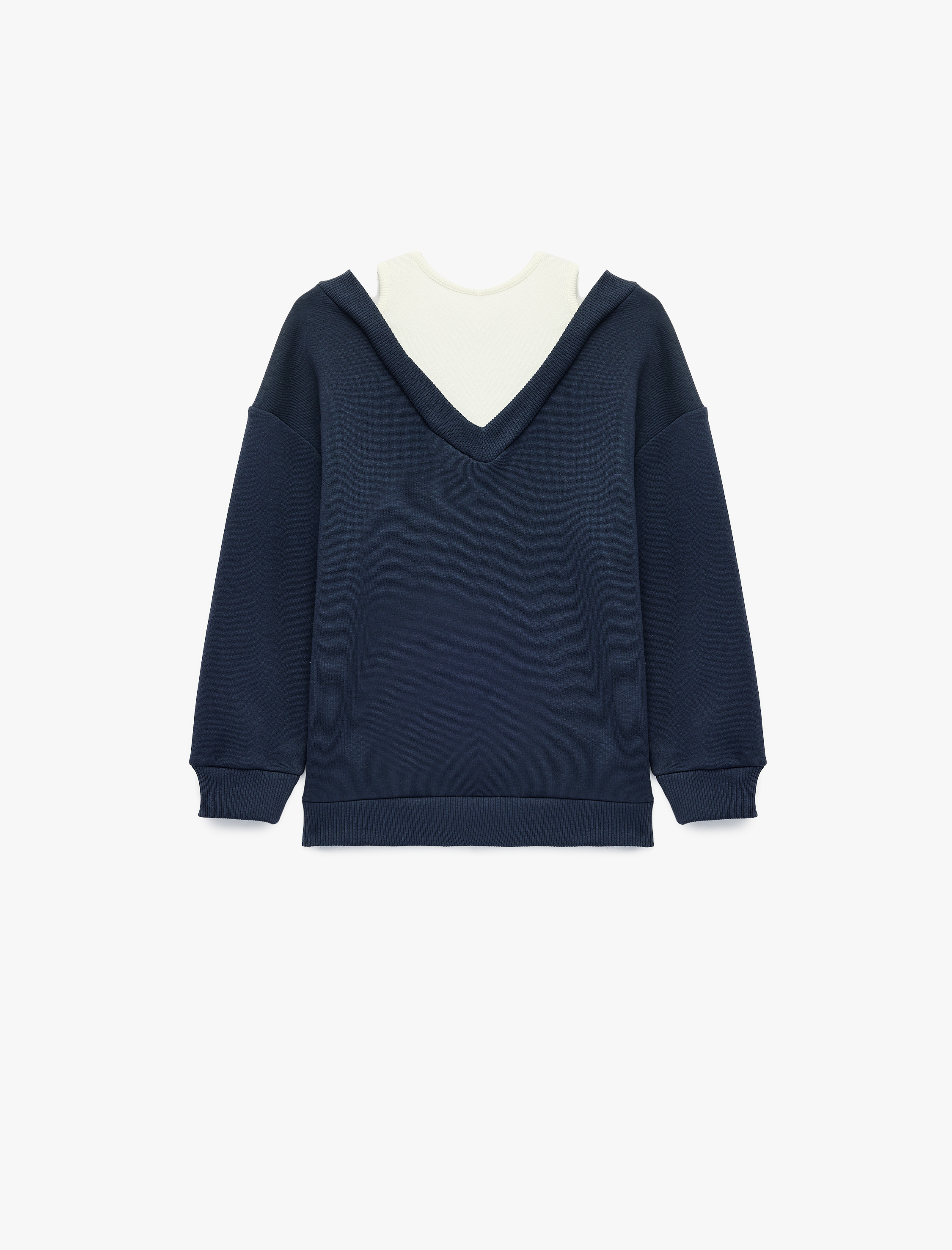  Kız Çocuk V Yaka Uzun Kollu Pamuklu Şardonlu Sweatshirt