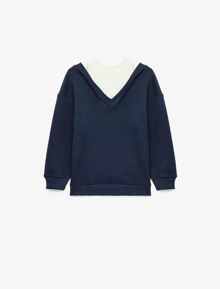 Kız Çocuk V Yaka Uzun Kollu Pamuklu Şardonlu Sweatshirt
