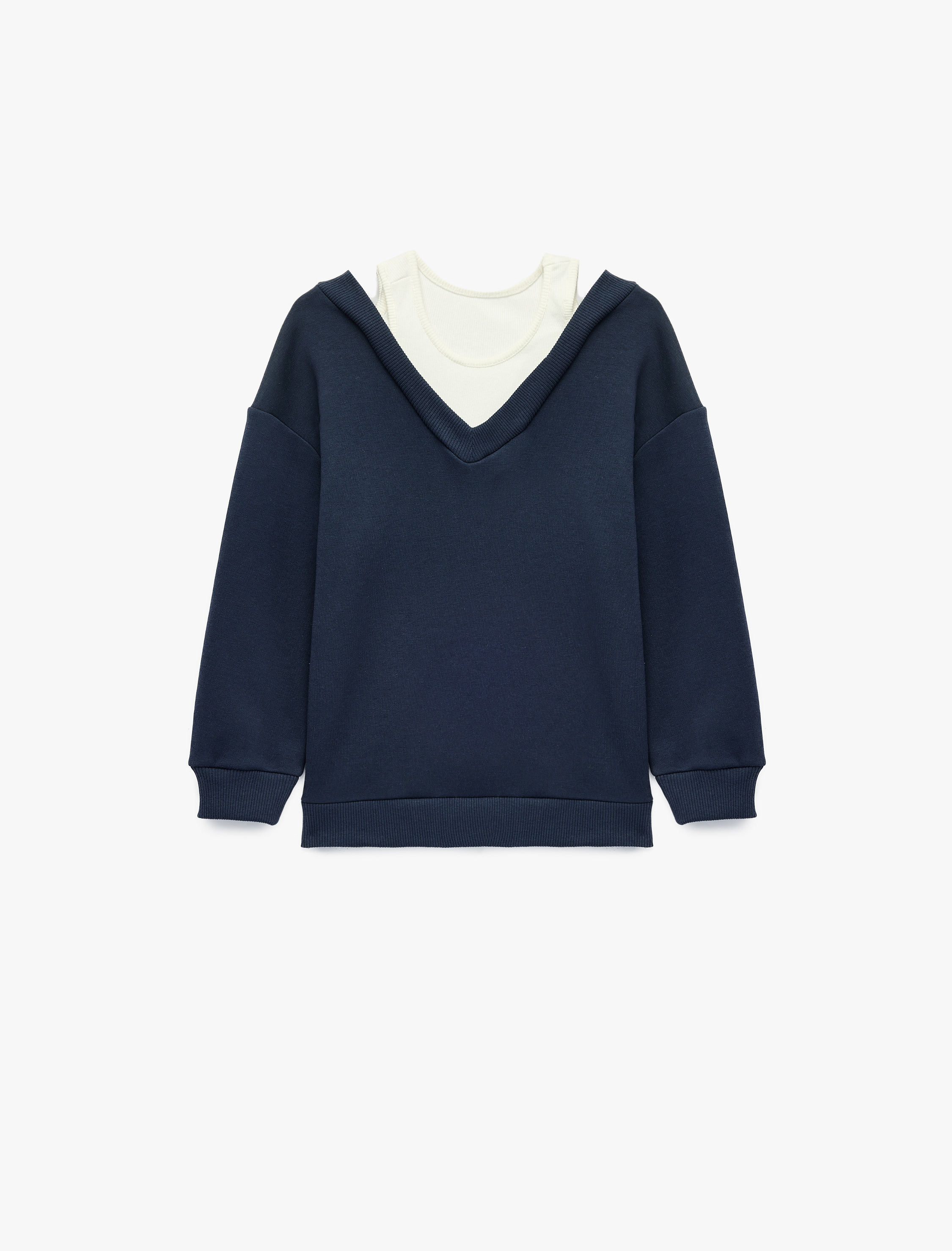  Kız Çocuk V Yaka Uzun Kollu Pamuklu Şardonlu Sweatshirt