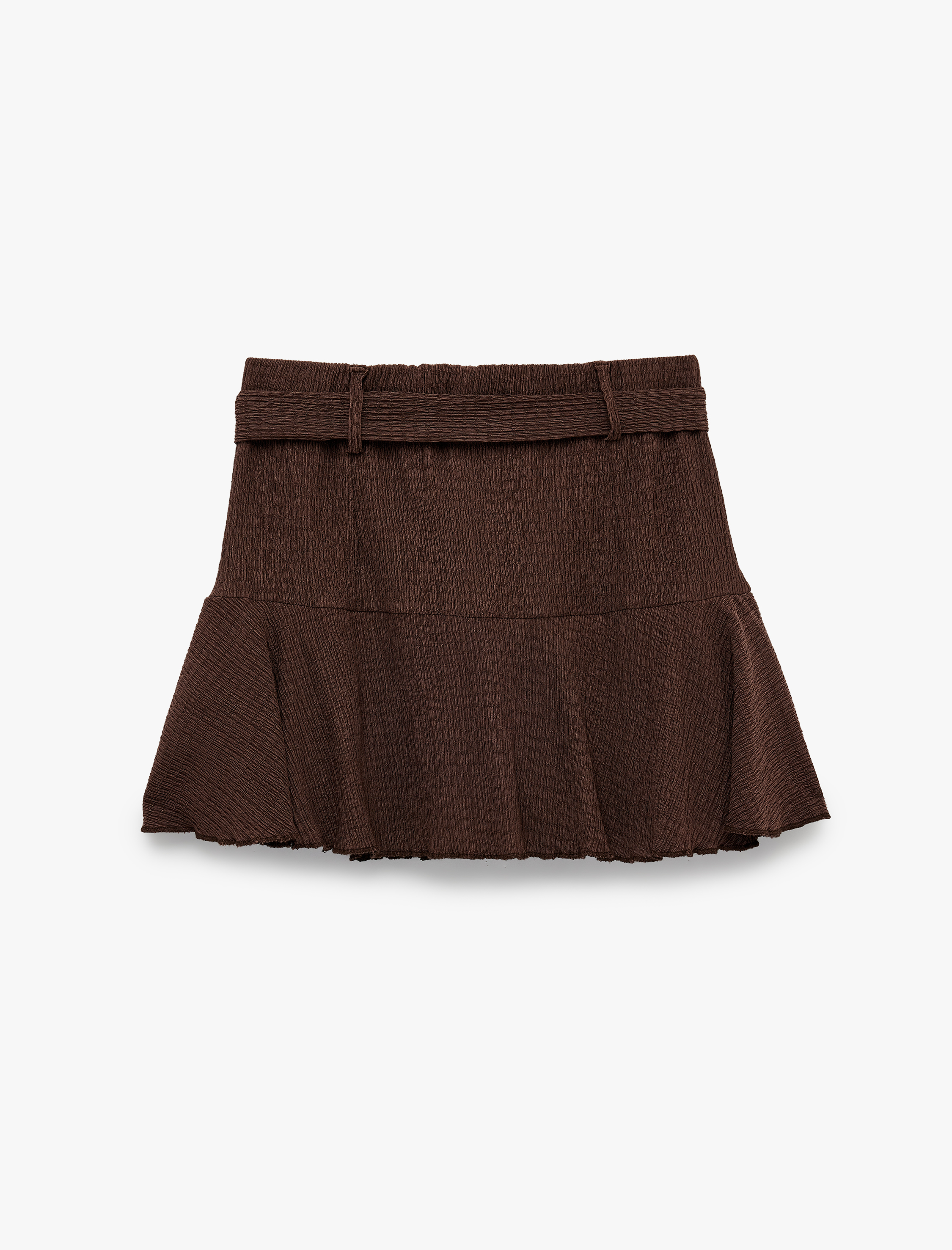   Beli Kuşaklı Bürümcük Kumaş Mini Şort Etek