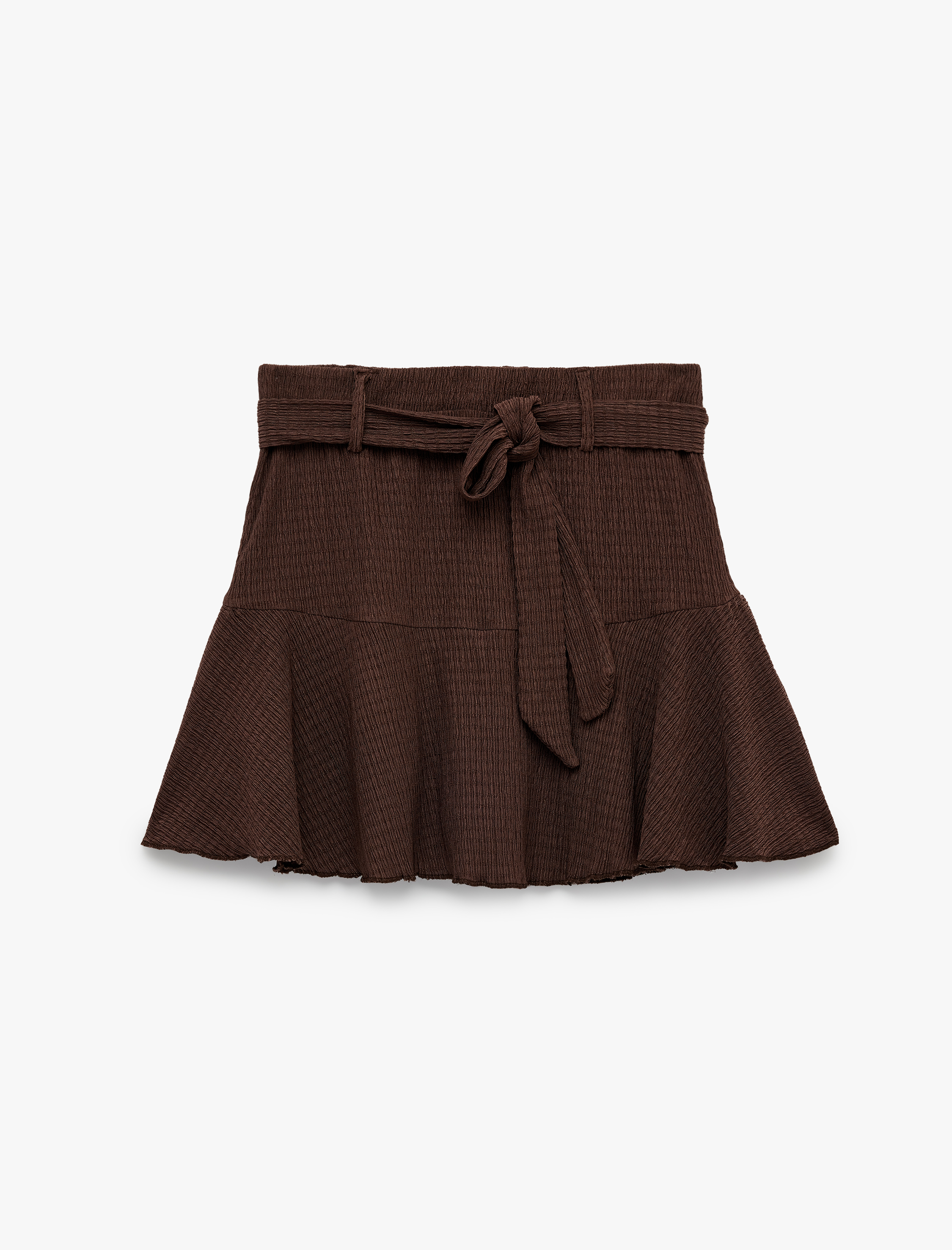   Beli Kuşaklı Bürümcük Kumaş Mini Şort Etek