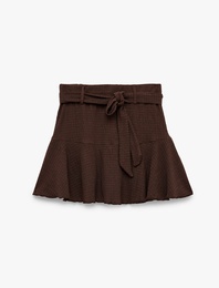 Beli Kuşaklı Bürümcük Kumaş Mini Şort Etek