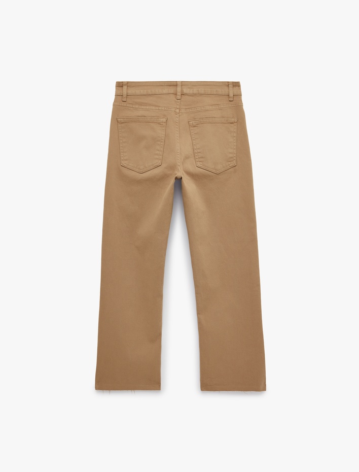  Pamuklu Düğmeli Cepli Dar Kesim İspanyol Paça Pantolon - Kick Flare Jeans