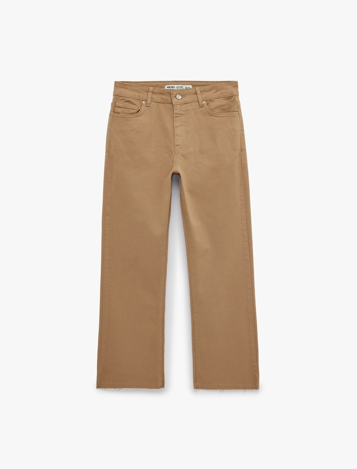  Pamuklu Düğmeli Cepli Dar Kesim İspanyol Paça Pantolon - Kick Flare Jeans