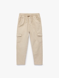 Pamuklu Beli Bağcıklı Kargo Cepli Gabardin Pantolon