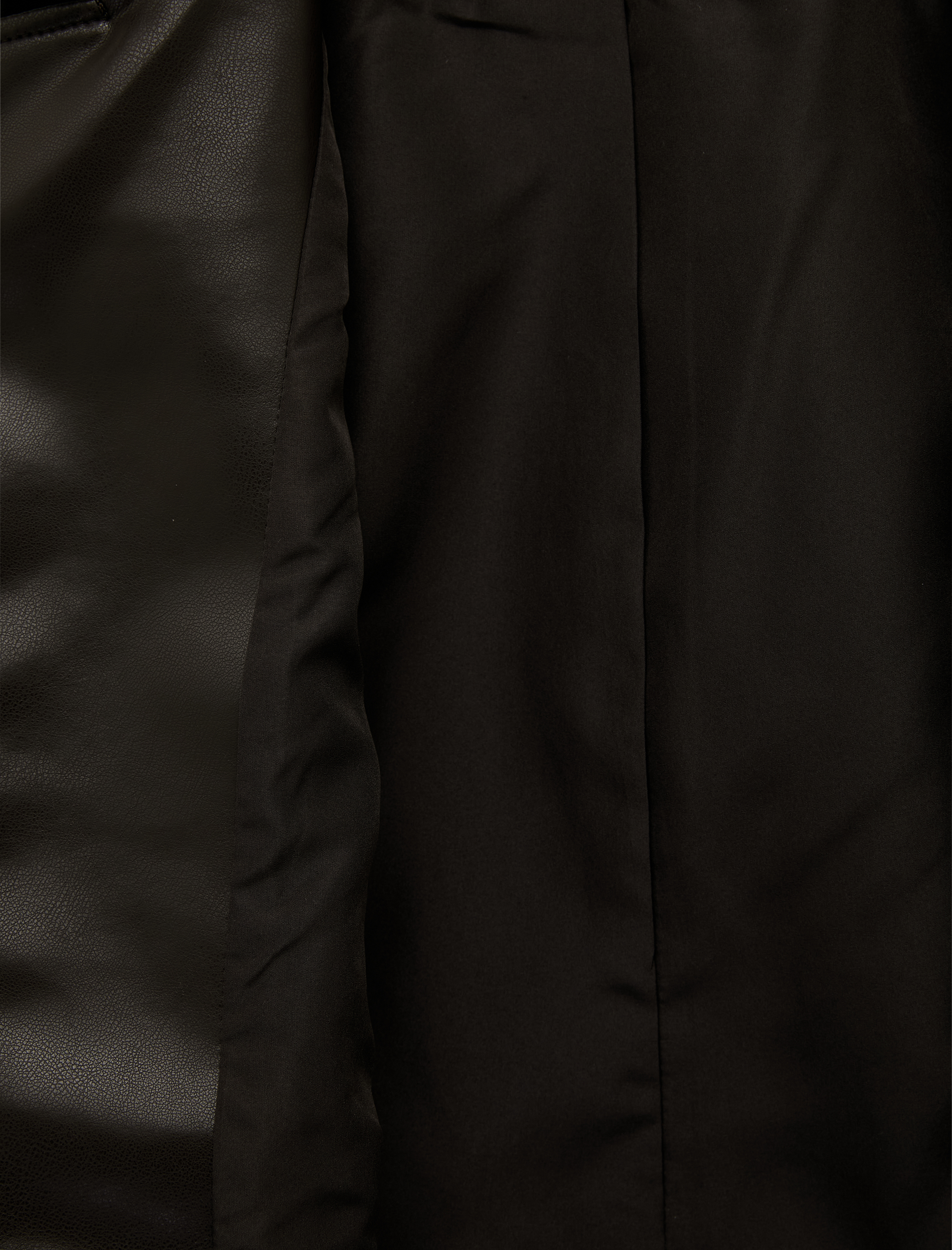  Uzun Kollu Fermuar Detaylı Suni Deri Crop Biker Ceket