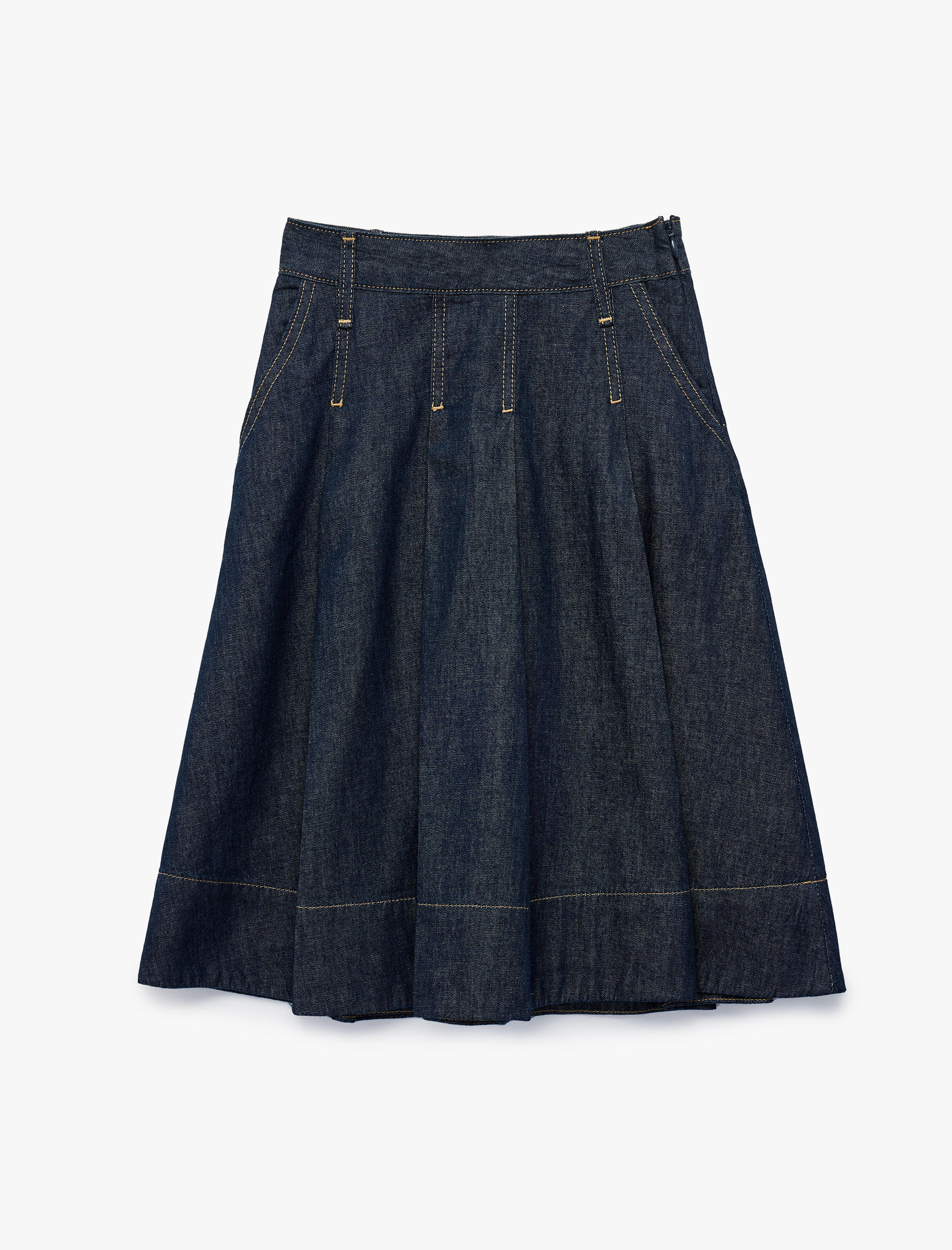  Kız Çocuk Pamuklu A Kesim Pileli Midi Denim Etek
