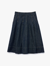 Pamuklu A Kesim Pileli Midi Denim Etek