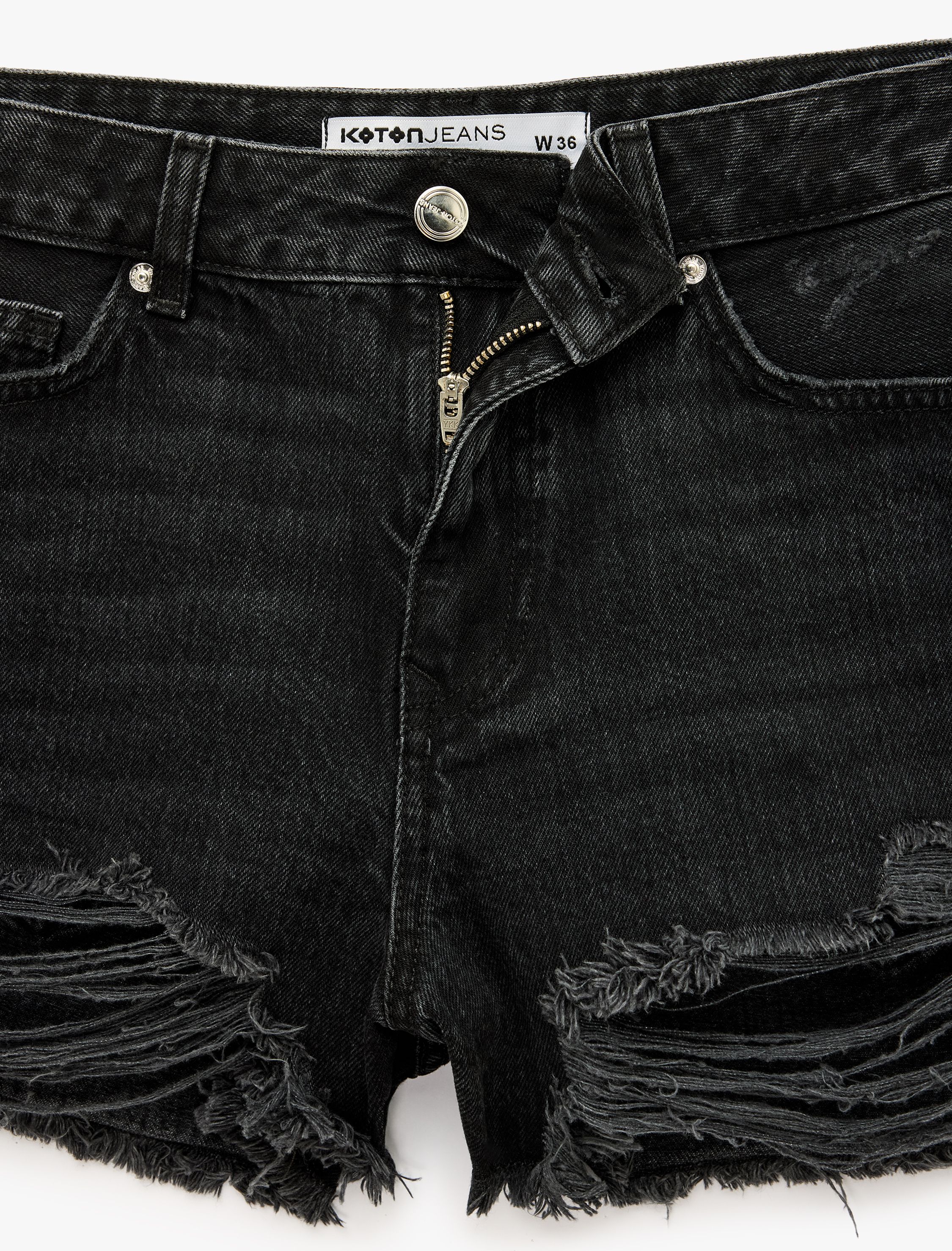   Yıpratma Detaylı Pamuklu Cepli Düğmeli Mini Denim Şort