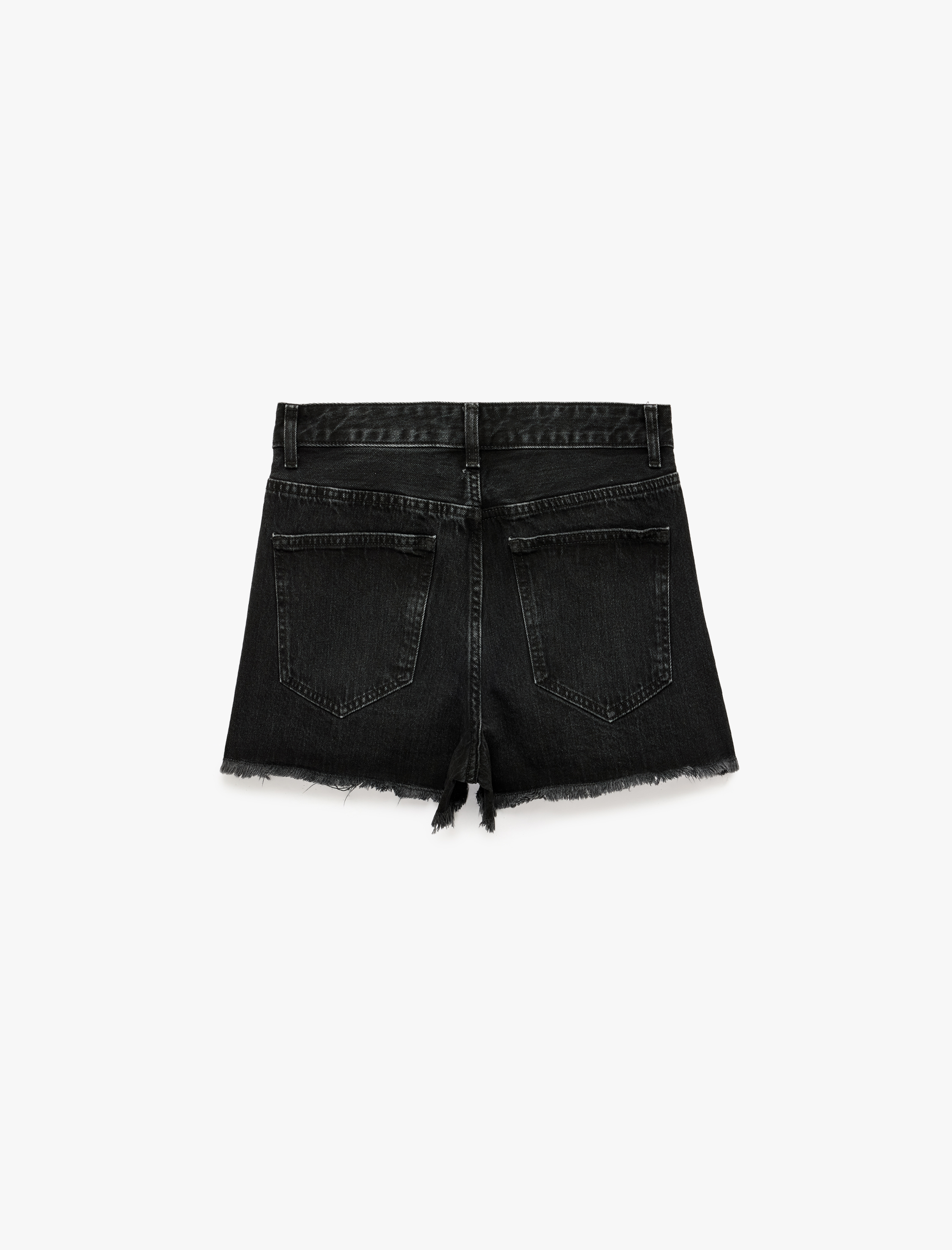   Yıpratma Detaylı Pamuklu Cepli Düğmeli Mini Denim Şort