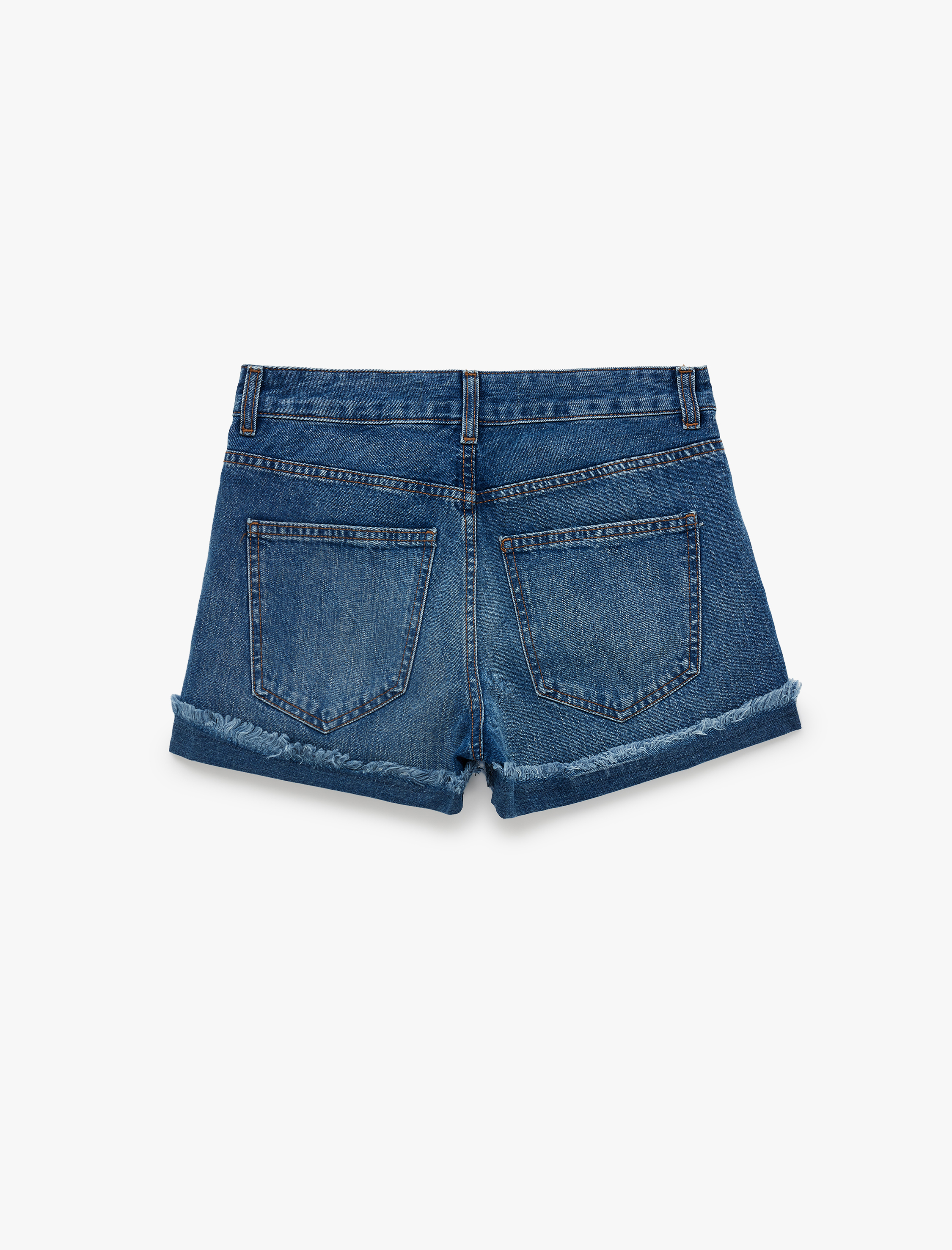   Pamuklu Düğmeli Normal Bel Katlı Paça Mini Denim Şort