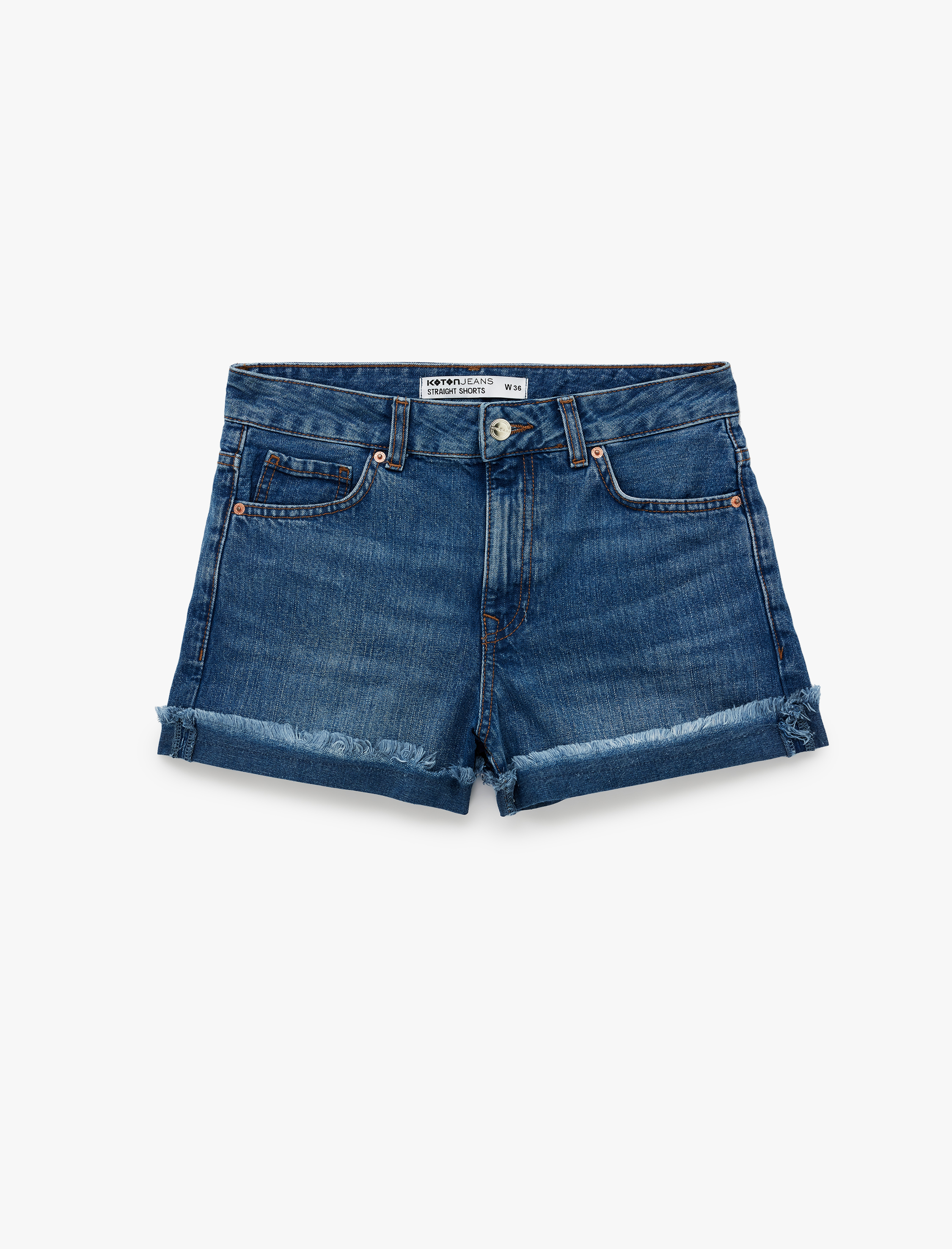   Pamuklu Düğmeli Normal Bel Katlı Paça Mini Denim Şort