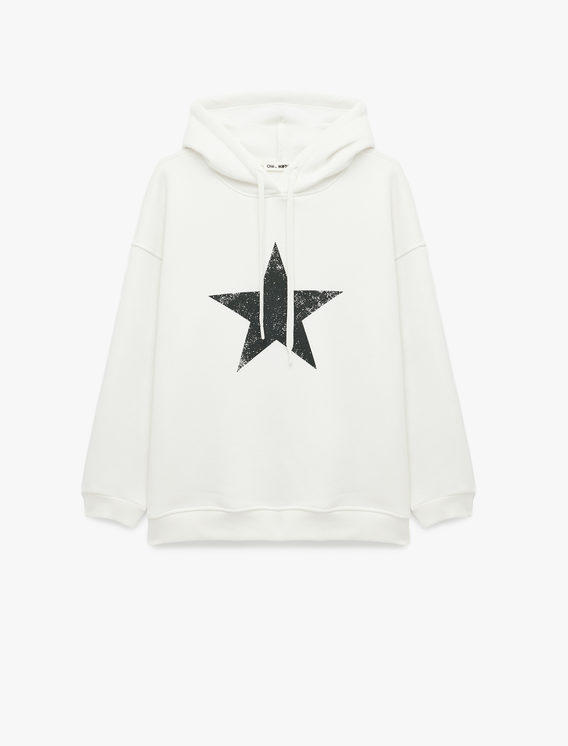   Rahat Kalıp Arkası Baskılı Şardonlu Kapüşonlu Sweatshirt