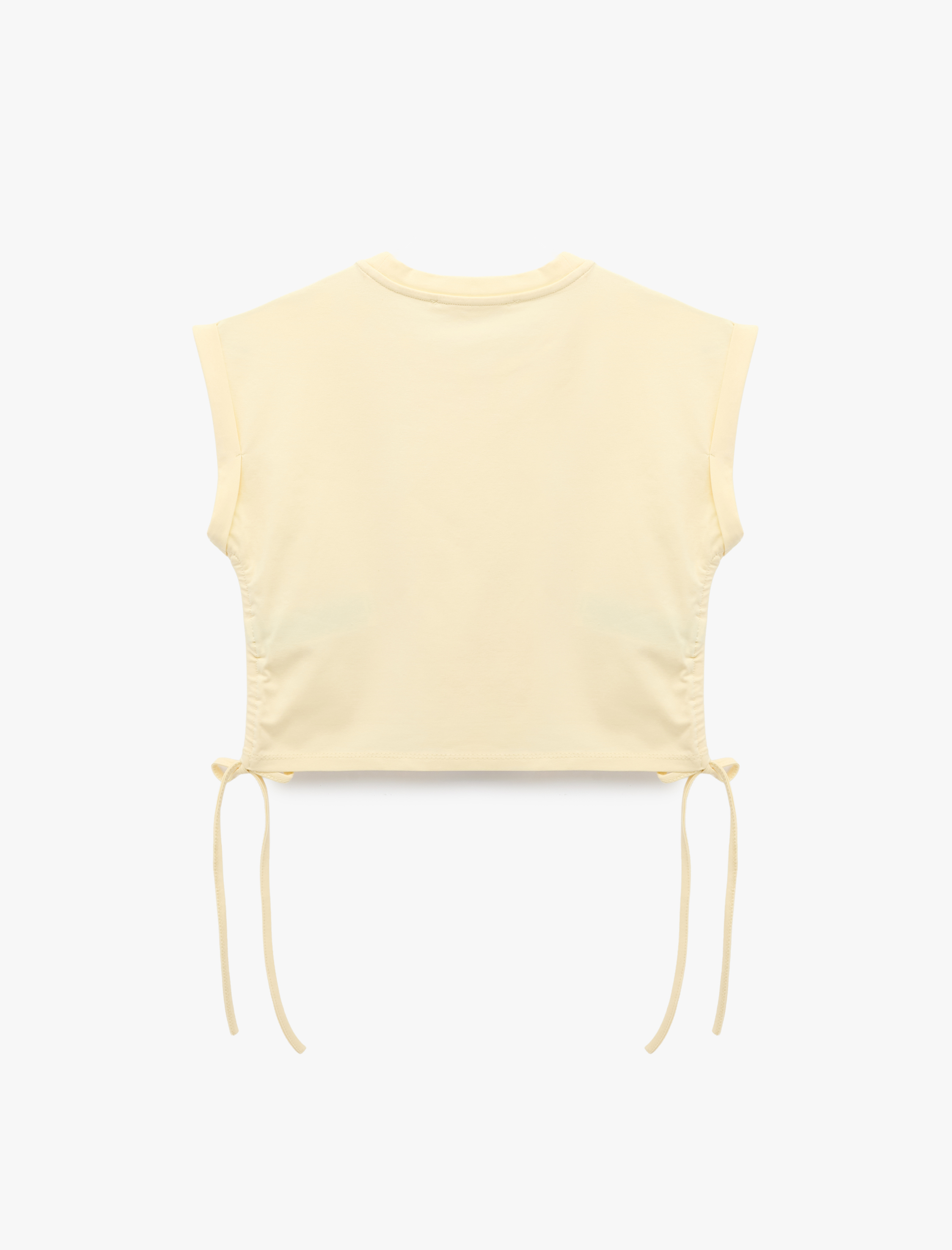   Pamuklu Kolsuz Bisiklet Yaka Büzgülü Crop Bluz