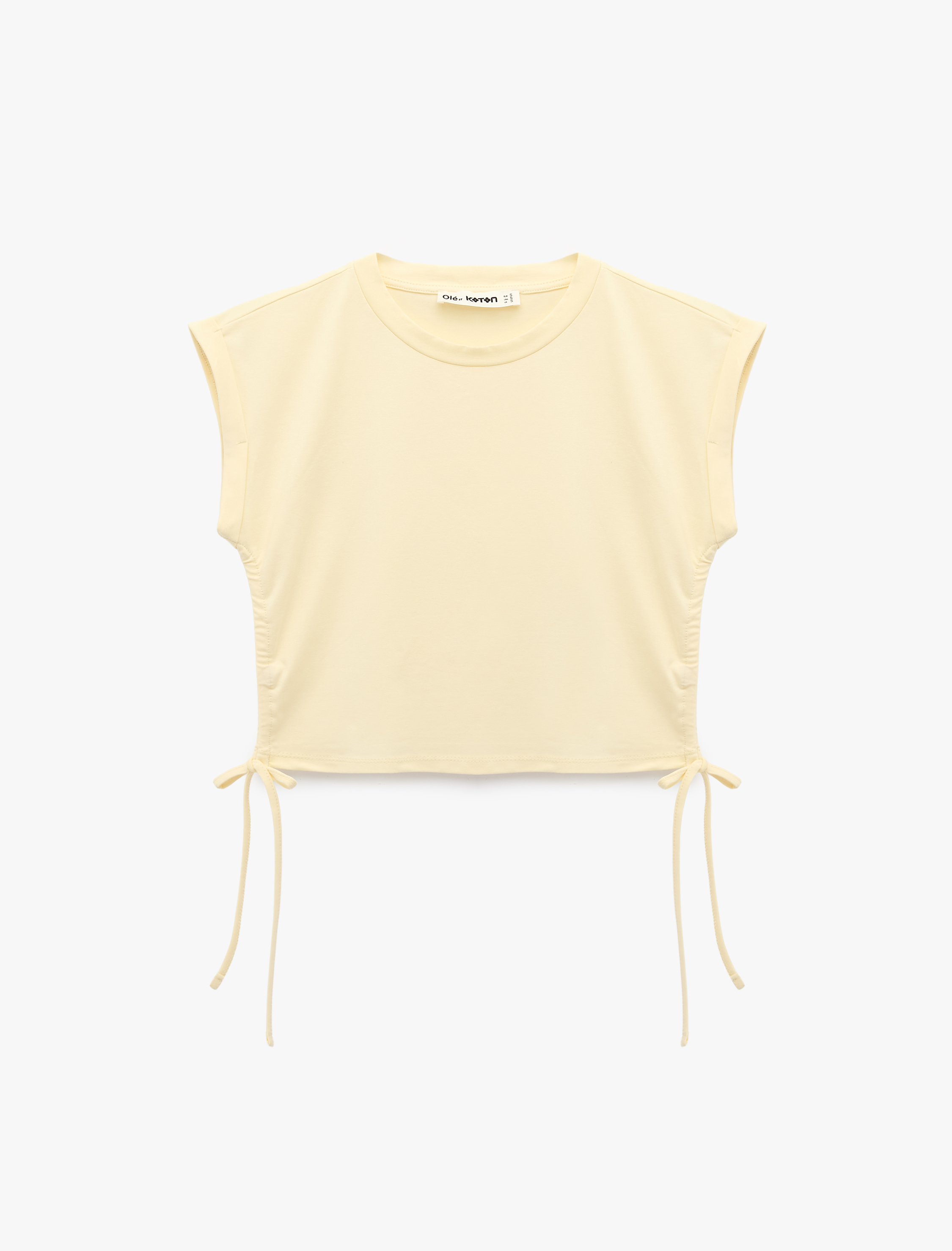   Pamuklu Kolsuz Bisiklet Yaka Büzgülü Crop Bluz