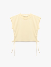 Pamuklu Kolsuz Bisiklet Yaka Büzgülü Crop Bluz