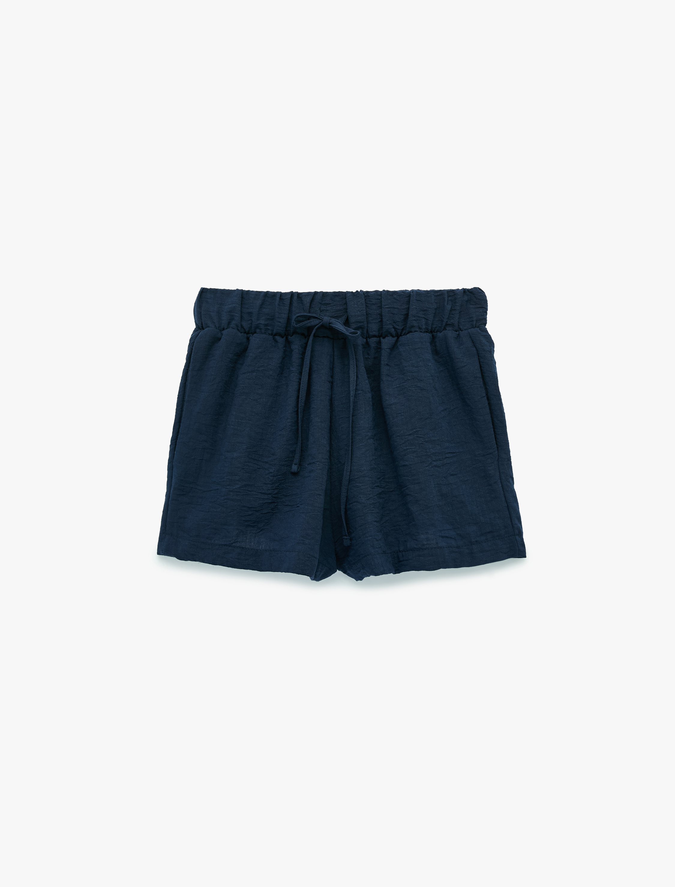   Keten Görünümlü Beli Bağcıklı Mini Mikro Şort