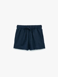 Keten Görünümlü Beli Bağcıklı Mini Mikro Şort