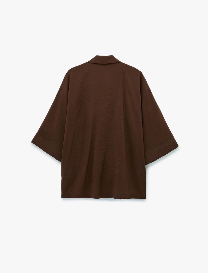  Modal Kumaş Şal Yaka Cepli Uzun Kollu Kimono Ceket