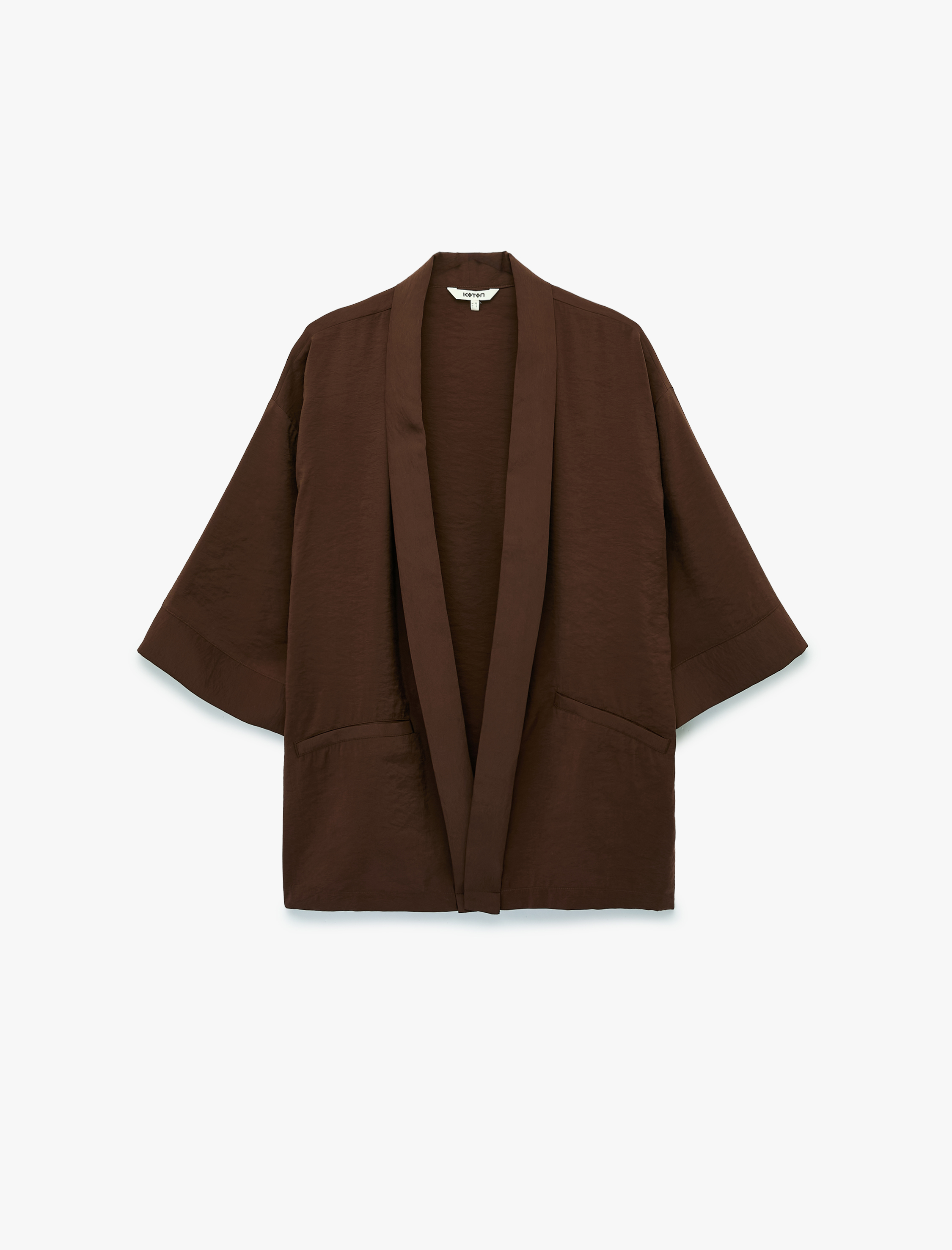   Modal Kumaş Şal Yaka Cepli Uzun Kollu Kimono Ceket