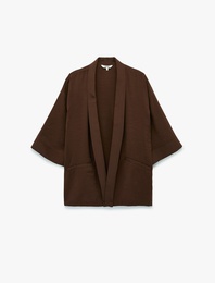 Modal Kumaş Şal Yaka Cepli Uzun Kollu Kimono Ceket