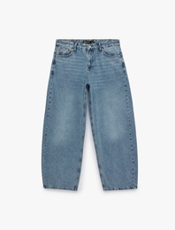 Normal Bel Pamuklu Cepli Bol Oversize Barrel Fit Jean Pantolon