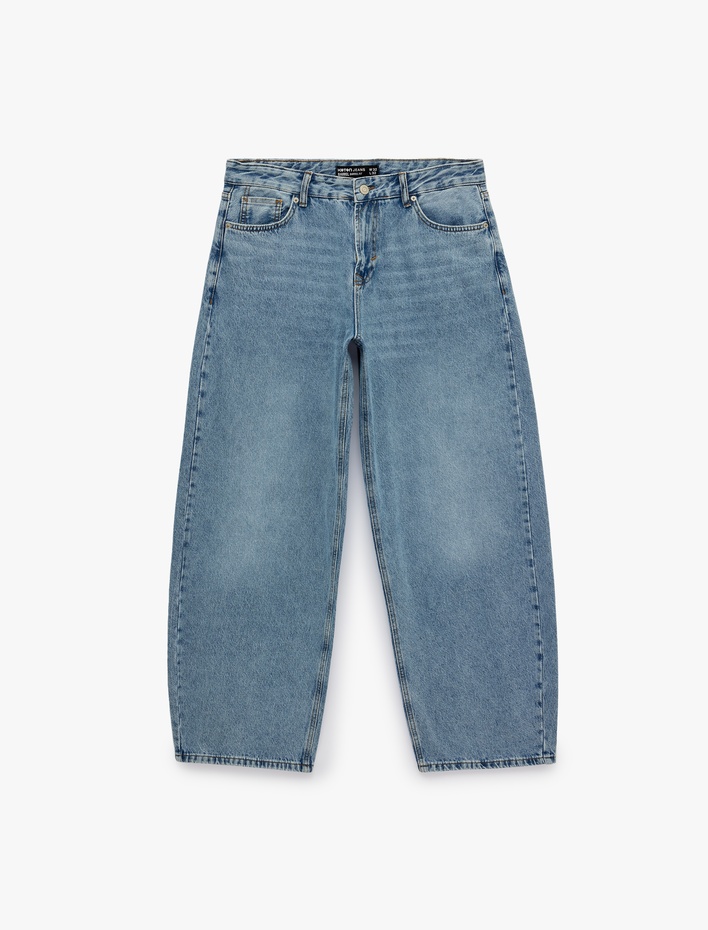  Normal Bel Pamuklu Cepli Bol Oversize Barrel Fit Jean Pantolon