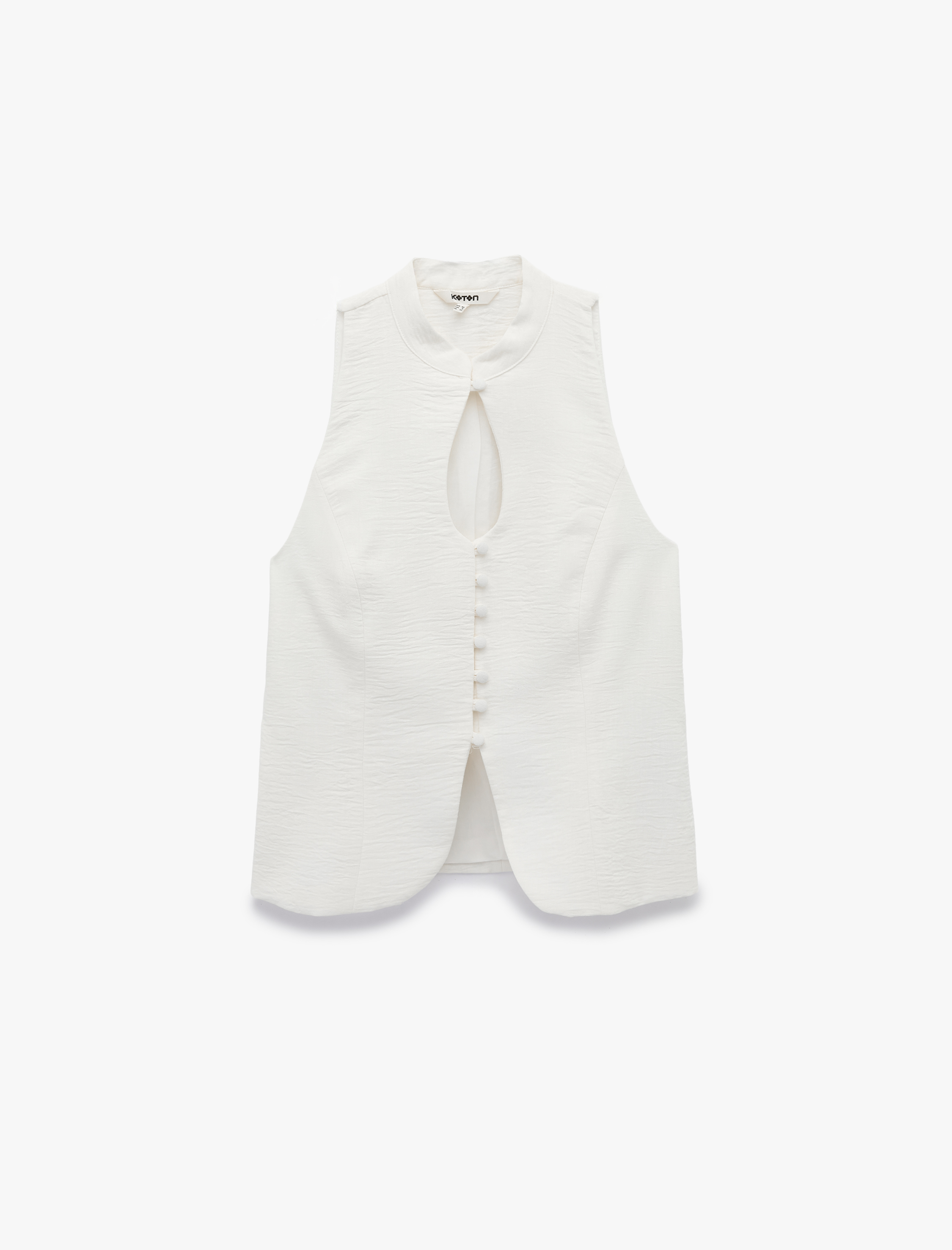   Keten Görünümlü Slim Fit Düğmeli Qipao Dik Yaka Yelek