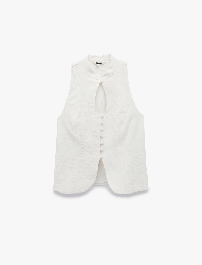  Keten Görünümlü Slim Fit Düğmeli Qipao Dik Yaka Yelek