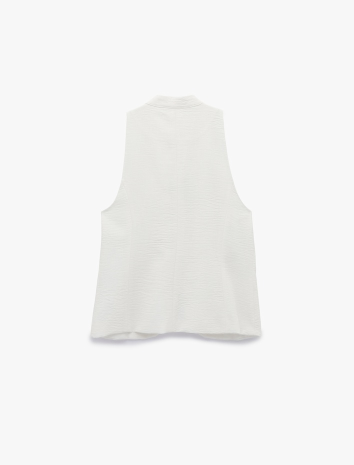  Keten Görünümlü Slim Fit Düğmeli Qipao Dik Yaka Yelek